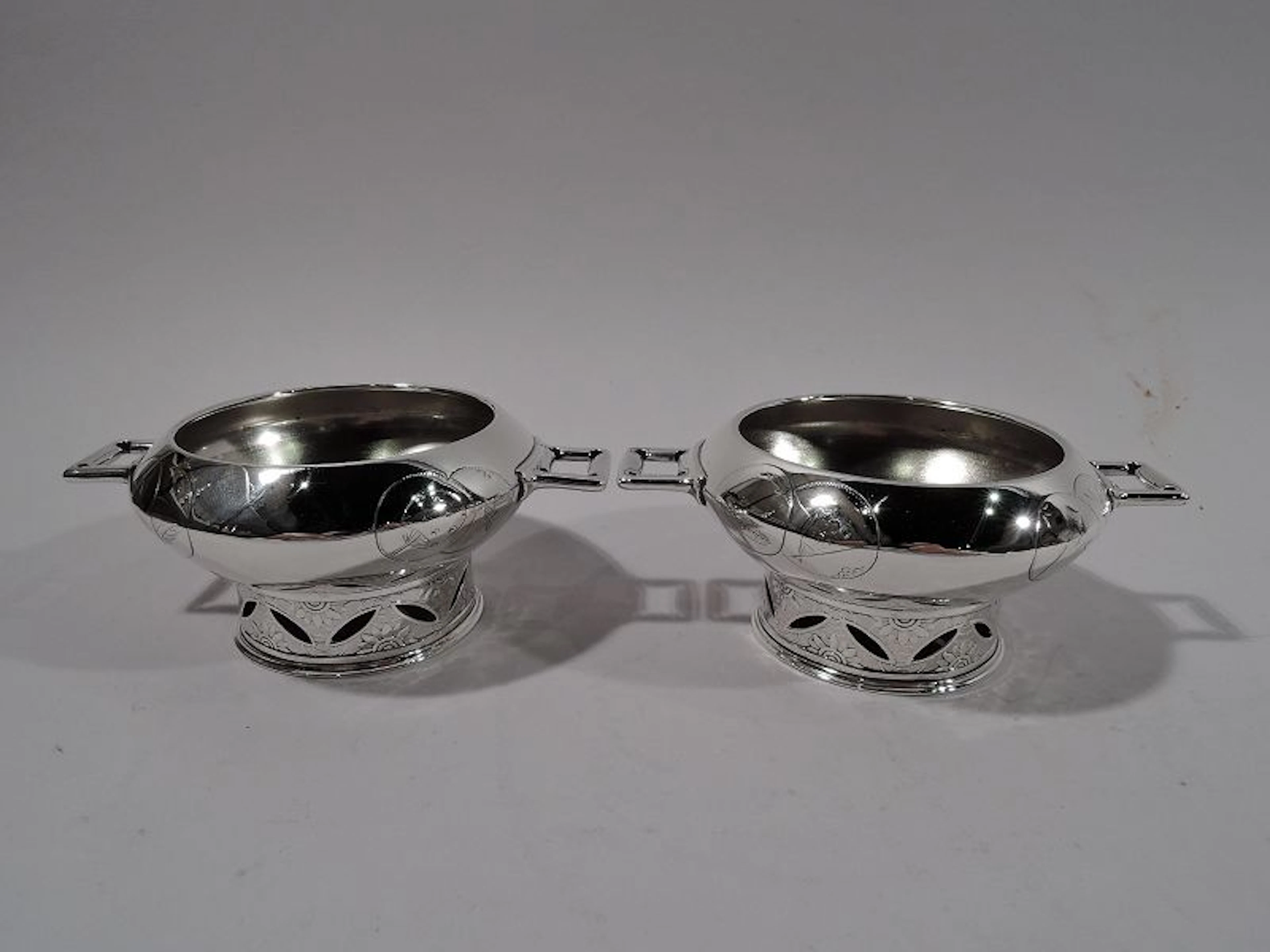 Pair of Tiffany Japonesque Open Salts with Early Union Square Mark