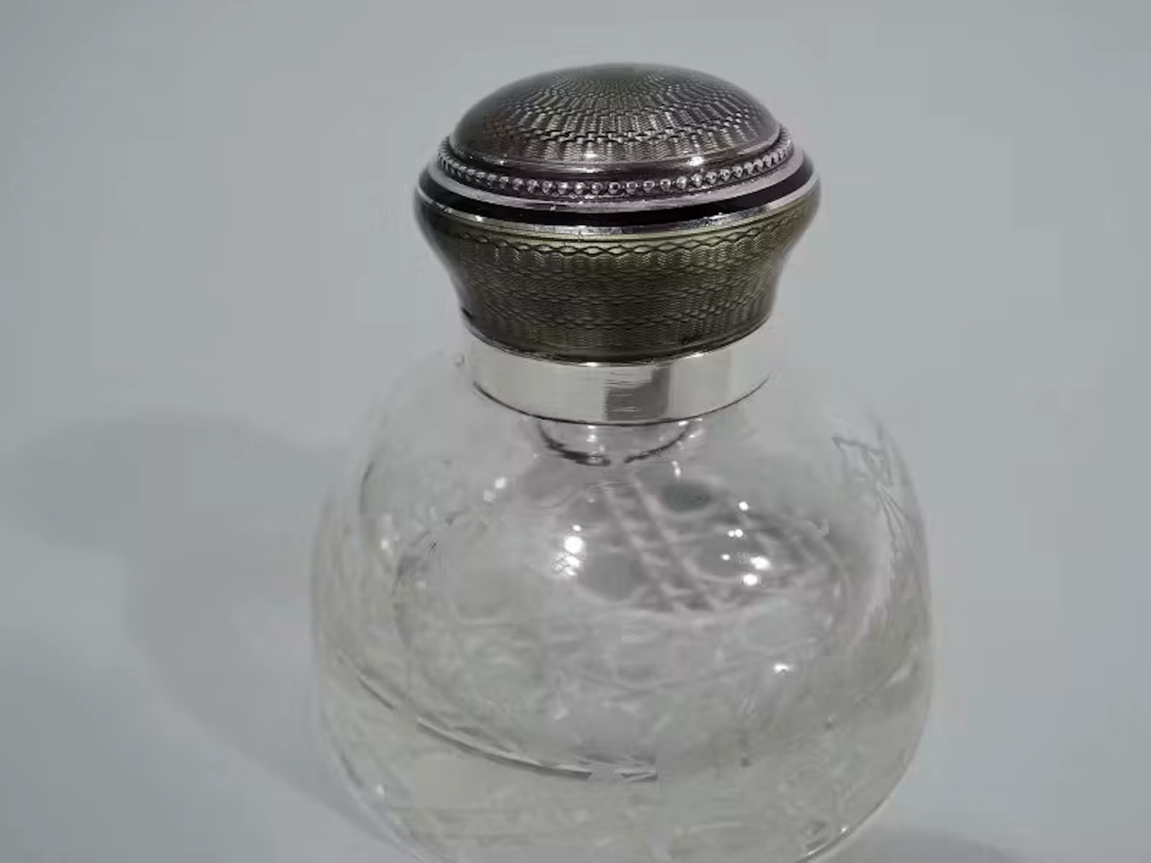 Antique French Art Nouveau Silver & Enamel Inkwell