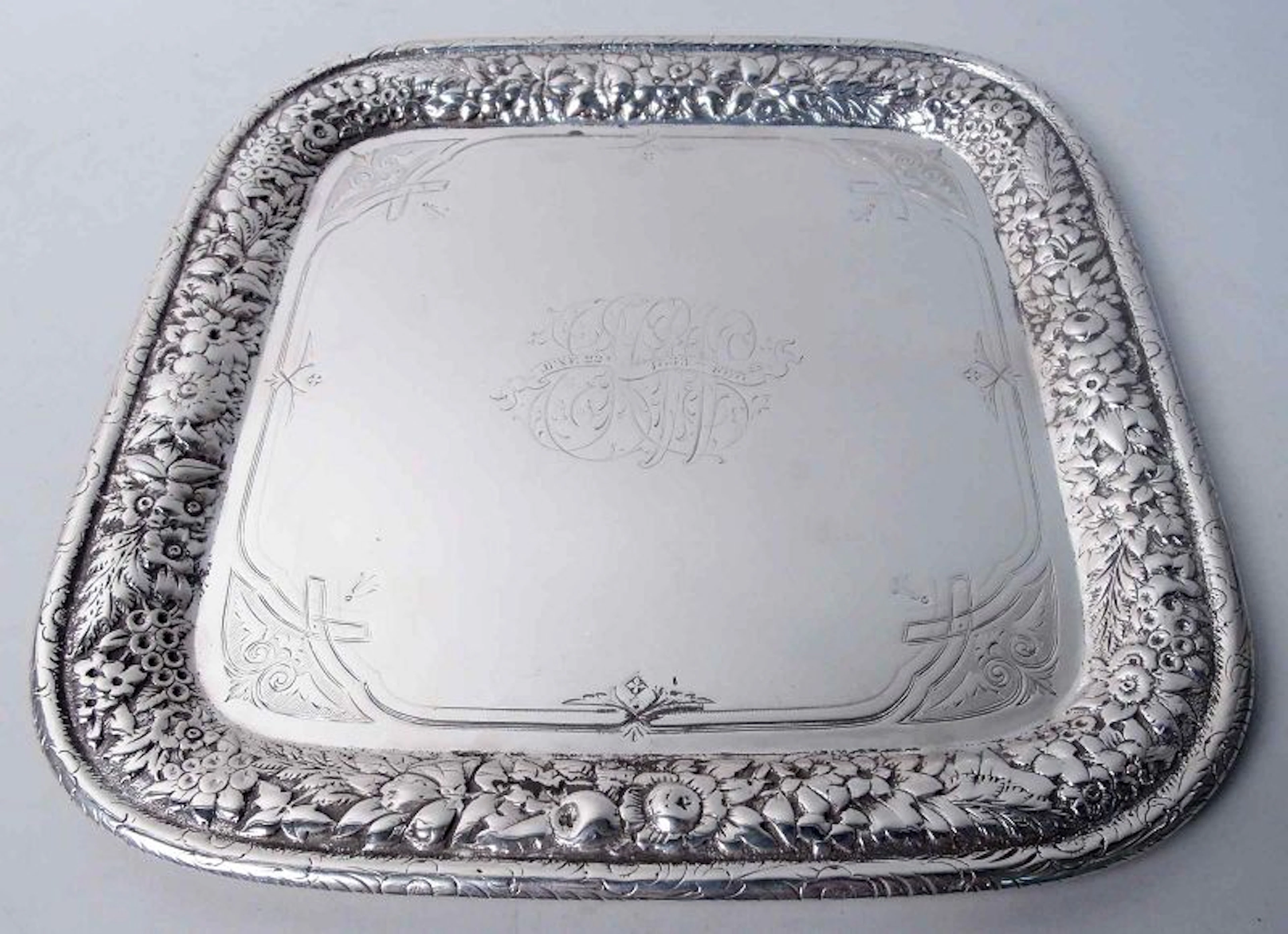 Antique Tiffany Victorian Classical Sterling Silver Square Tray