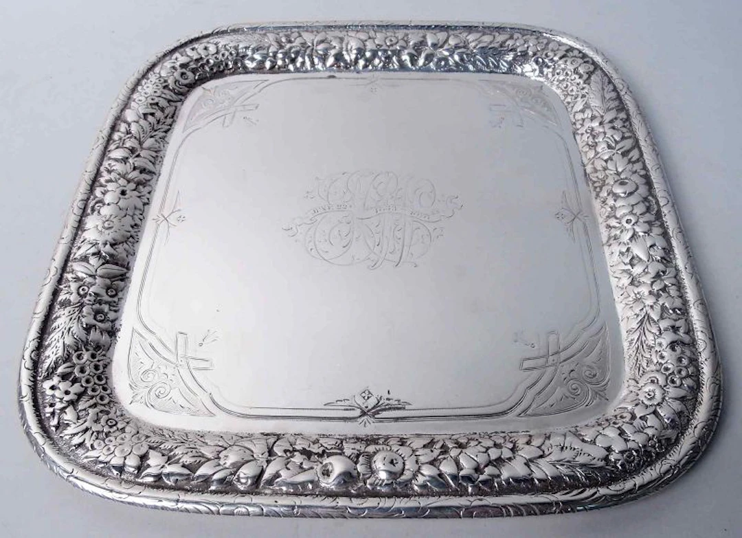 Antique Tiffany Victorian Classical Sterling Silver Square Tray