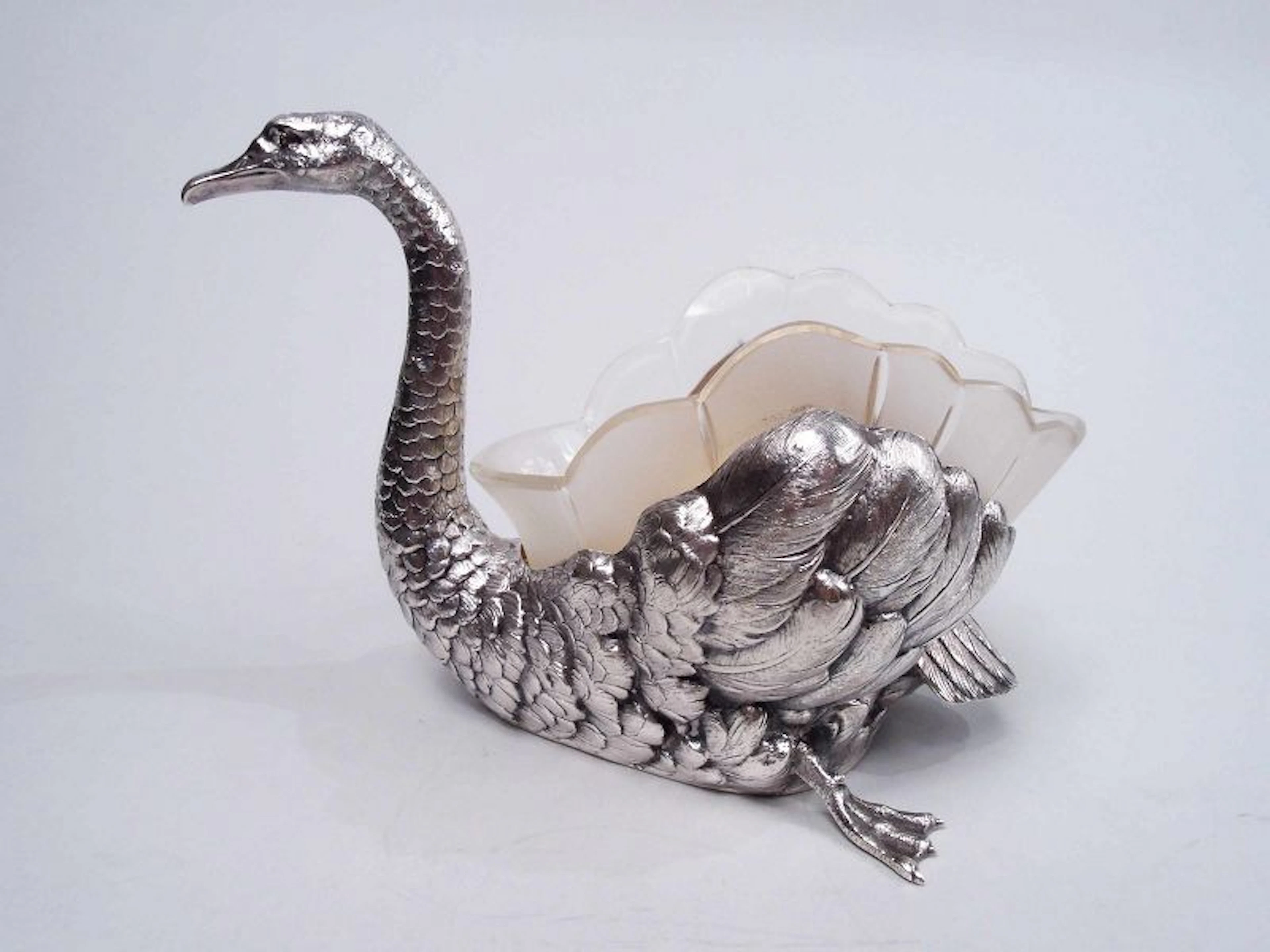 Antique German Silver Figural Swan Bird Bowl with Glass Liner