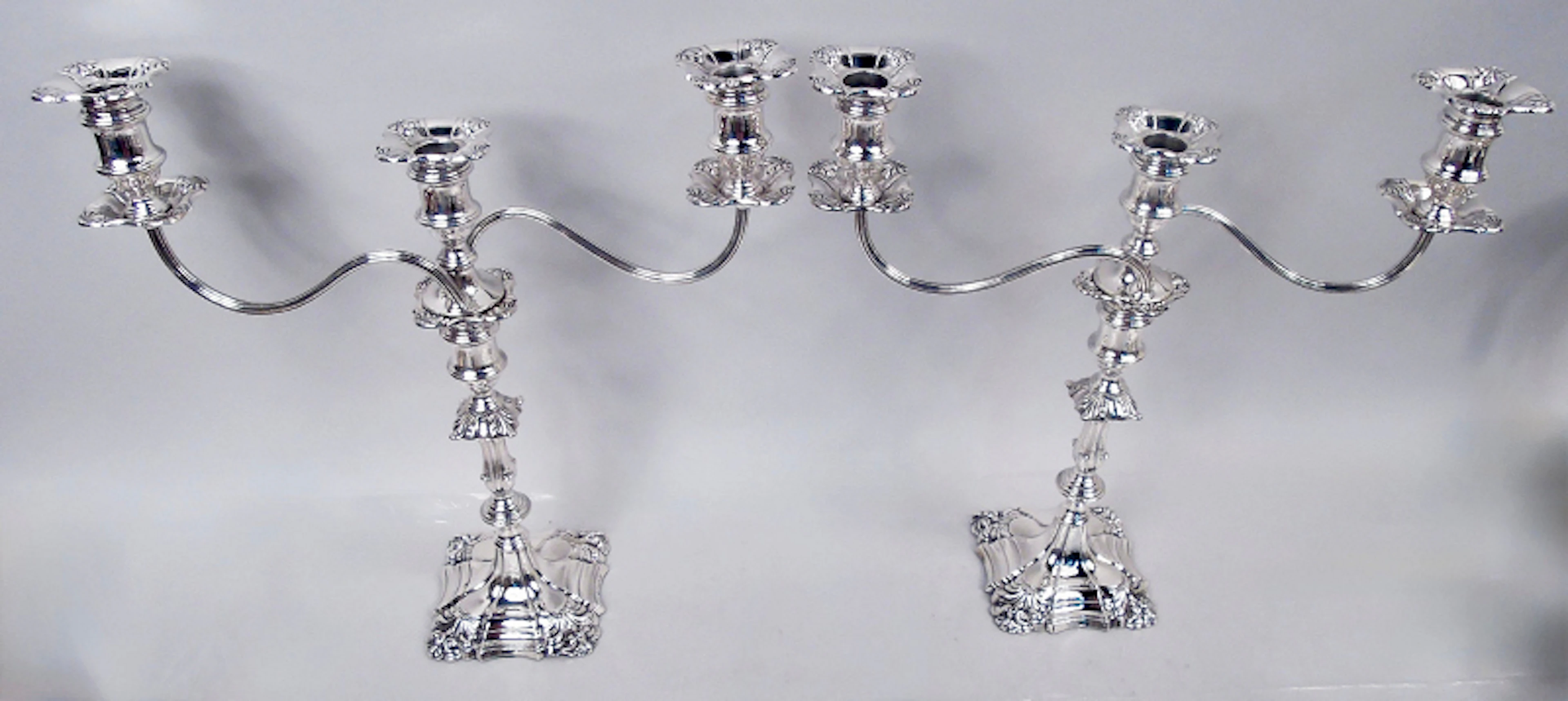 Pair of English Victorian Georgian 3-Light Candelabra 1900