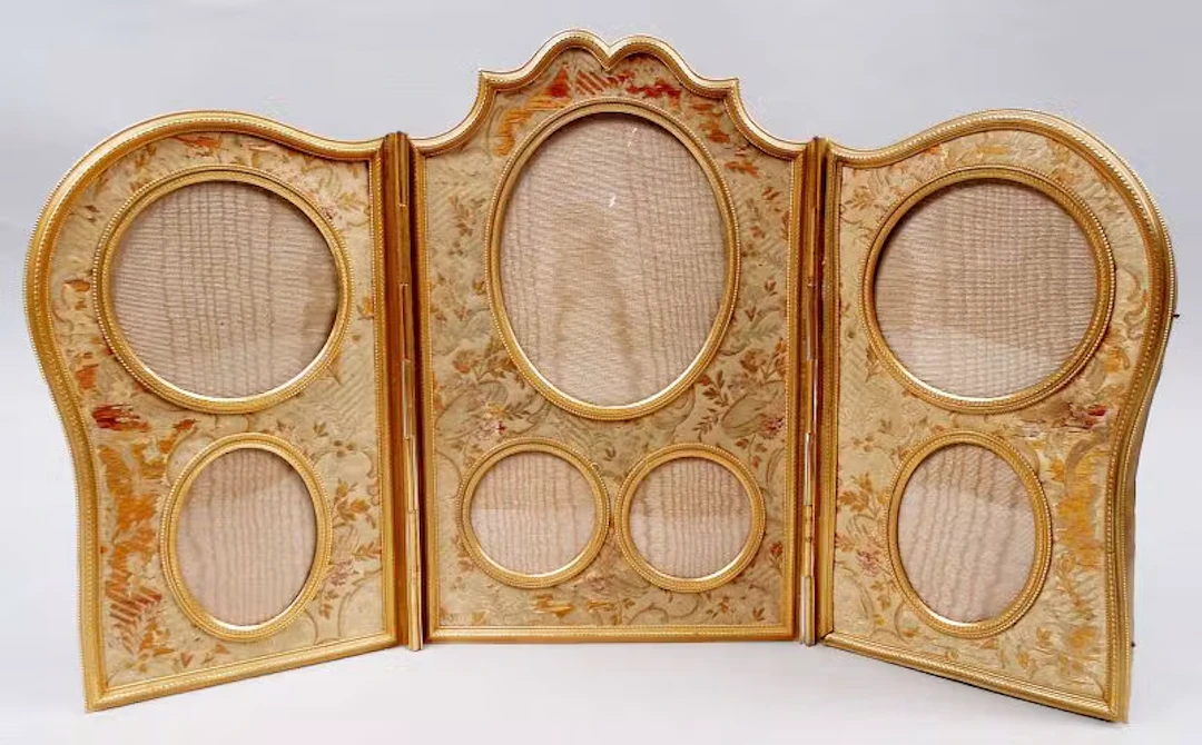 Antique French Belle Epoque Gilt Bronze Frame with Room for 7 Pictures