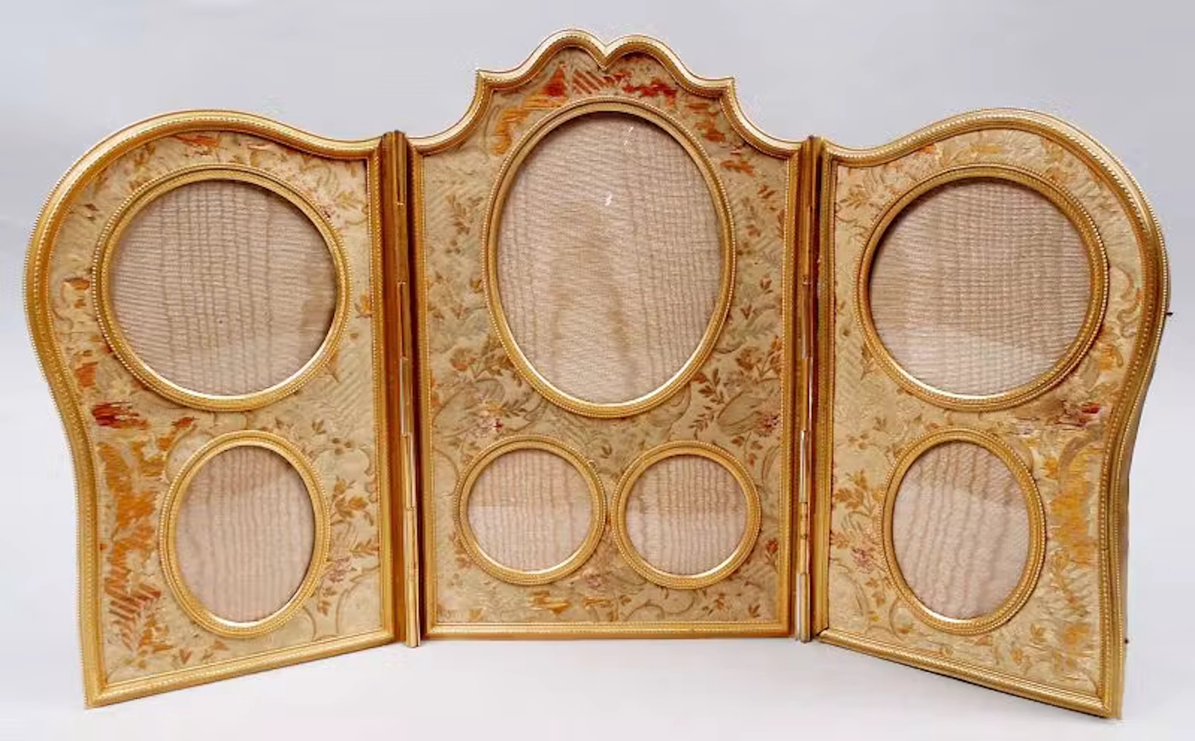 Antique French Belle Epoque Gilt Bronze Frame with Room for 7 Pictures