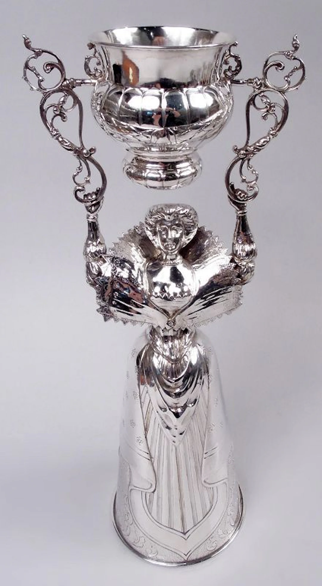 Antique German Hanau Baroque Silver Wedding Cup with Stately Dame