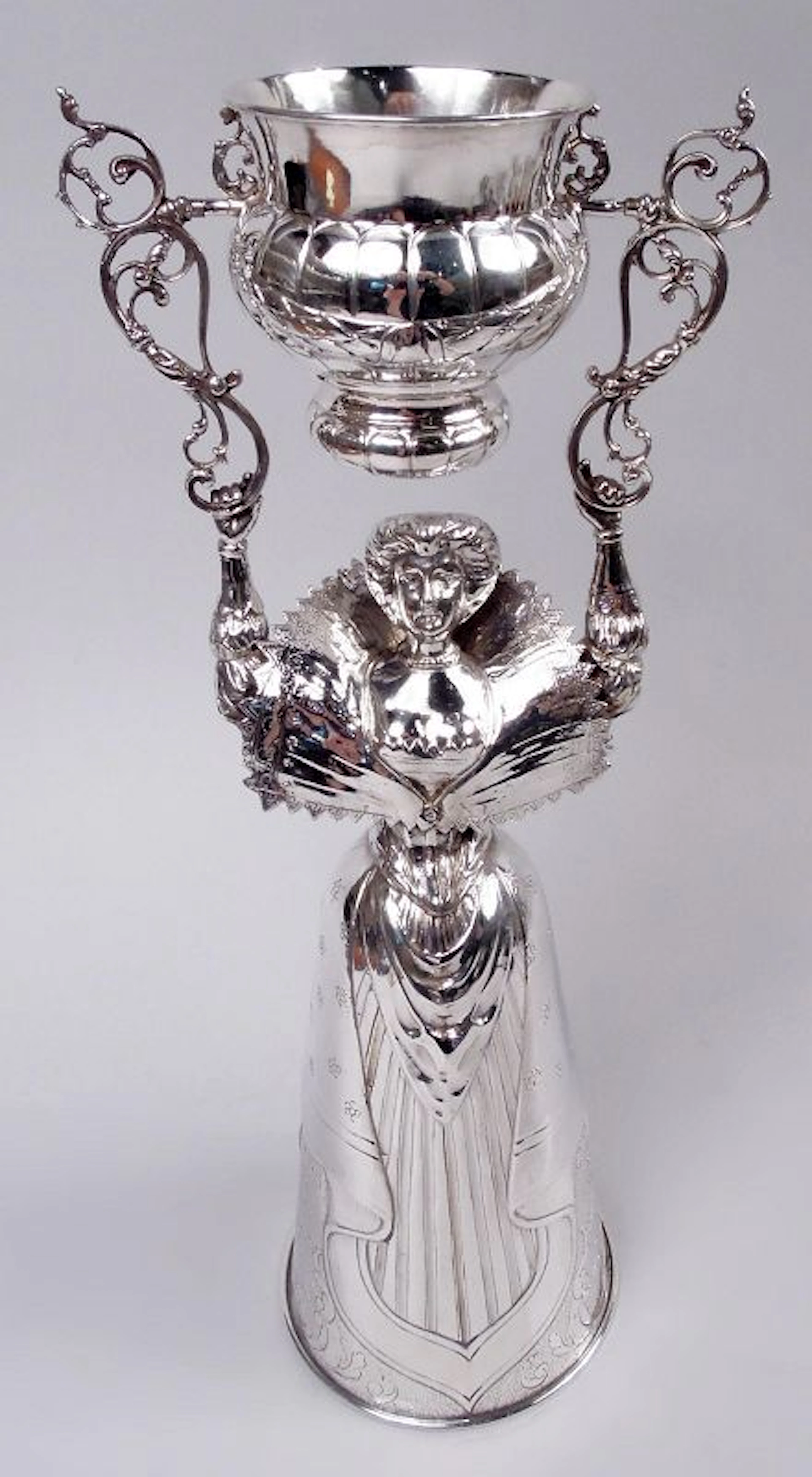Antique German Hanau Baroque Silver Wedding Cup with Stately Dame