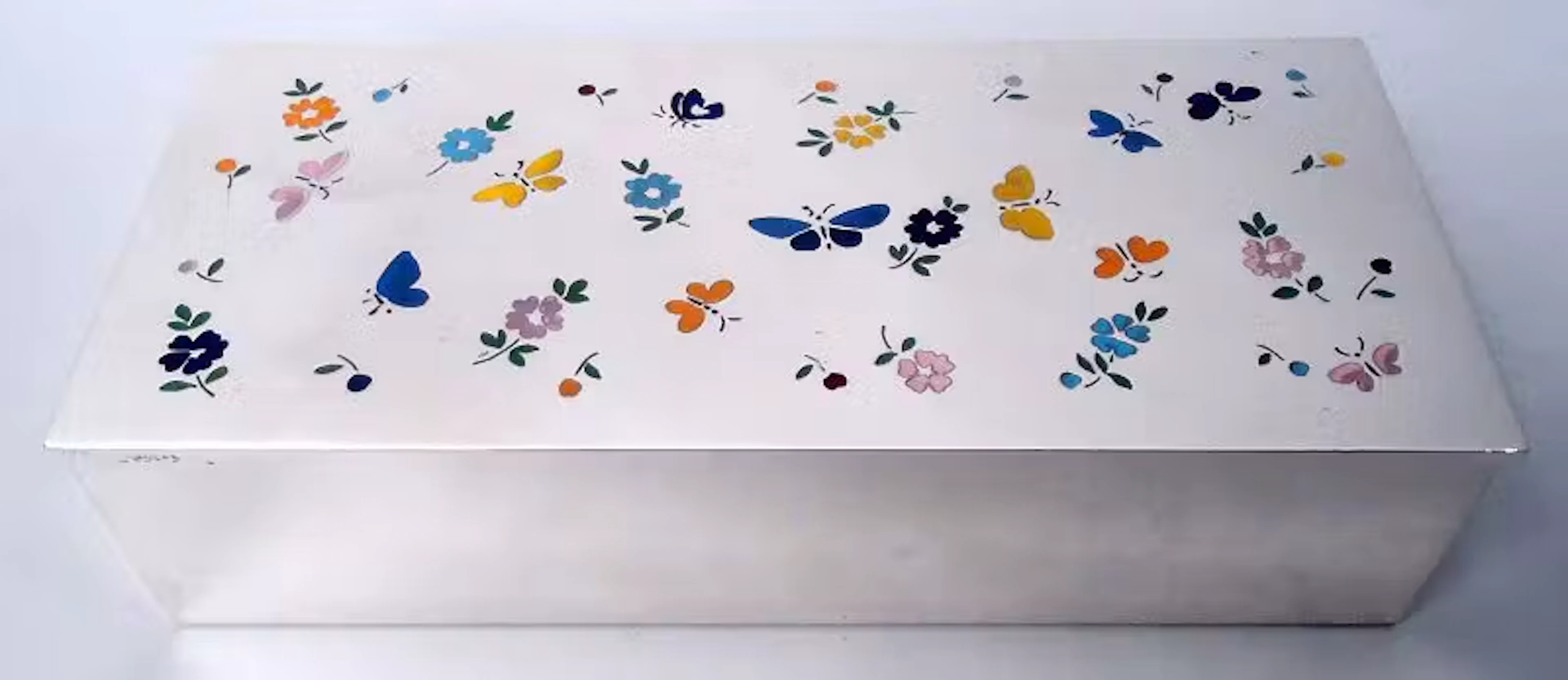 Tiffany Midcentury Modern Box with Enameled Flowers & Butterflies