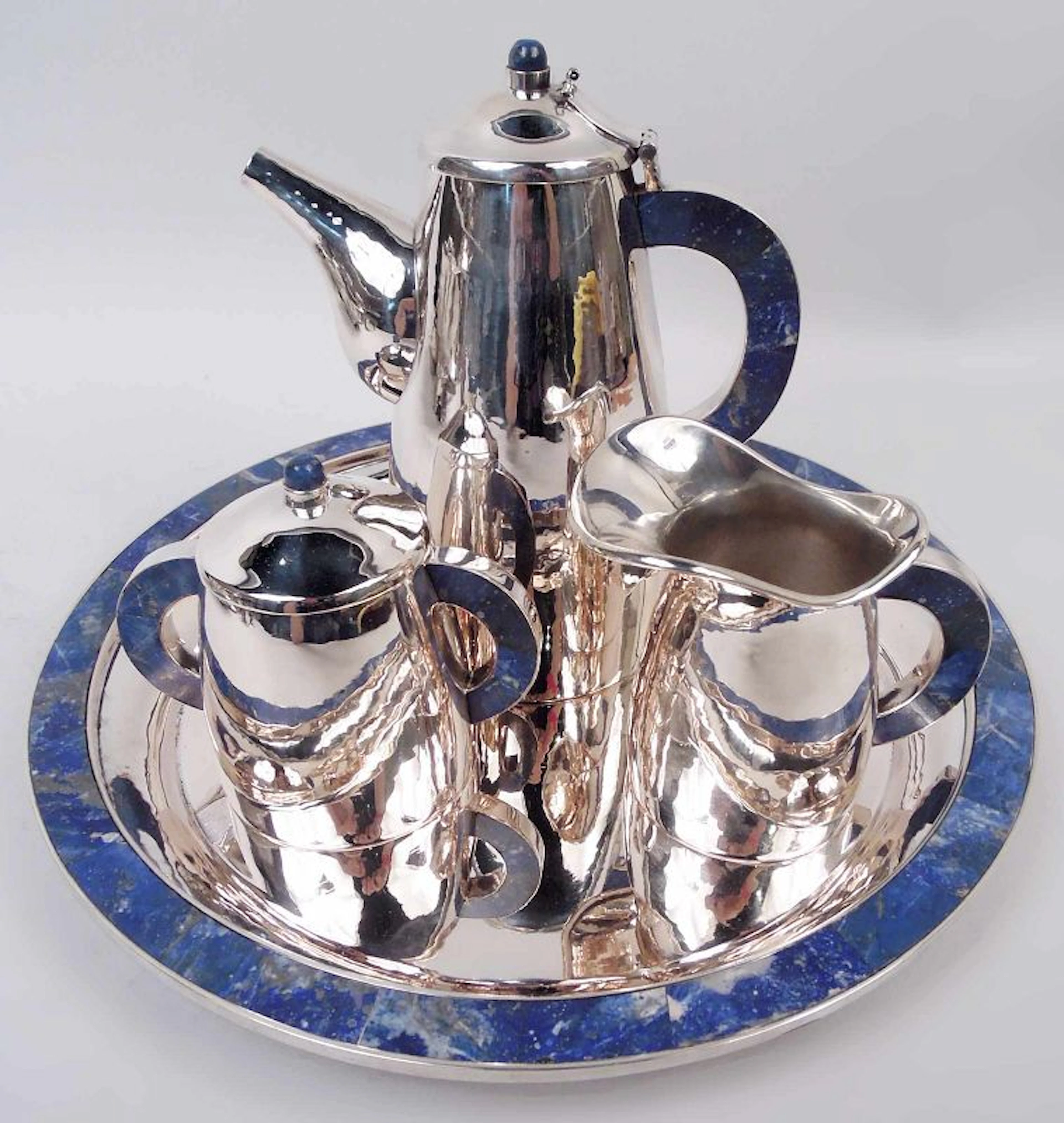 Italian Midcentury Modern Silver & Hardstone Coffee Set on Tray