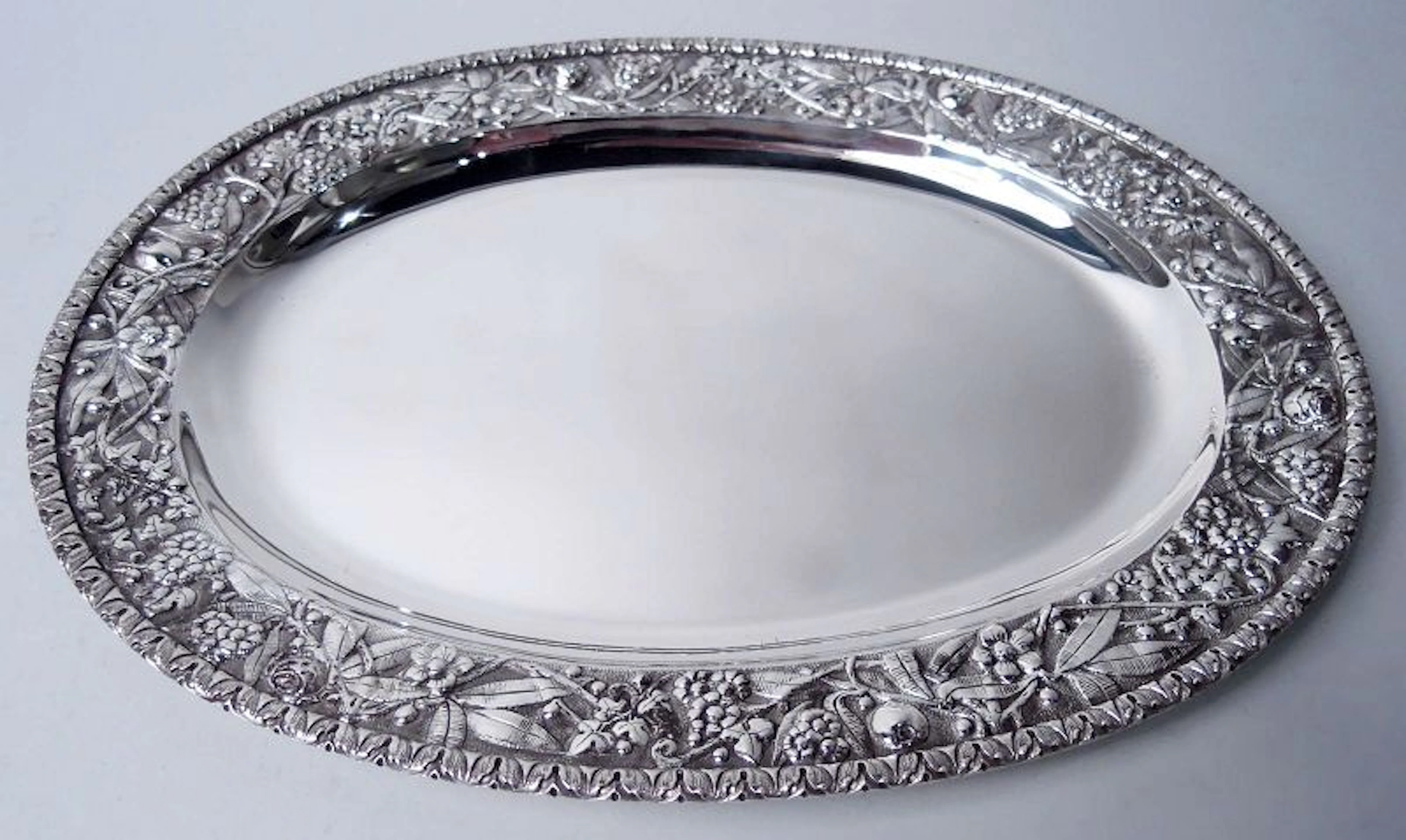 Antique Kirk Baltimore Repousse Silver Fern & Flower Platter Tray