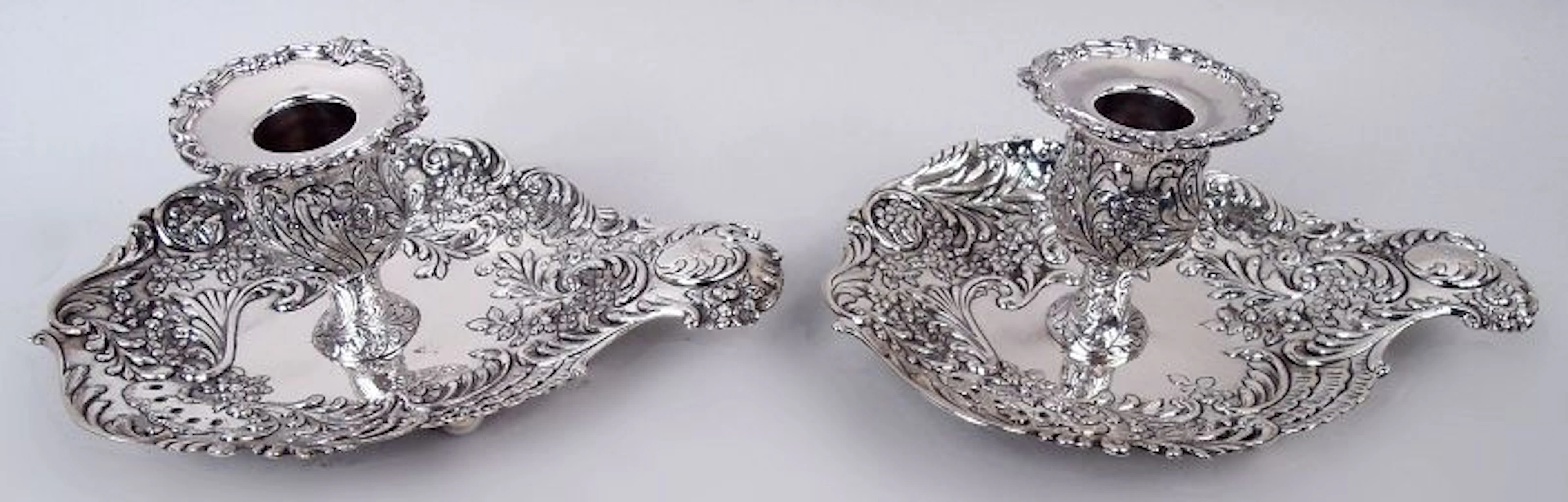 Pair of Gorham Victorian Classical Repousse Chambersticks 1891