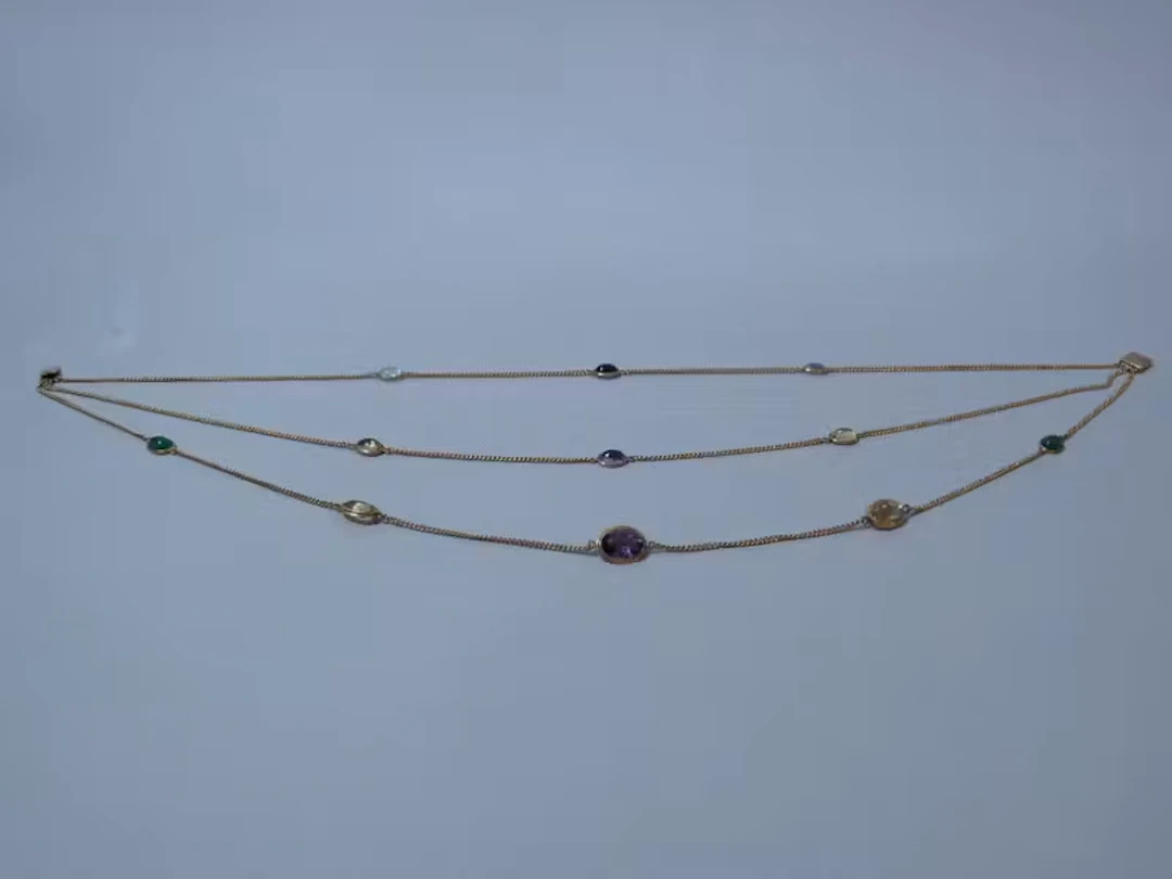 14K Gold & Semi Precious Stones Chain Circa. 1930