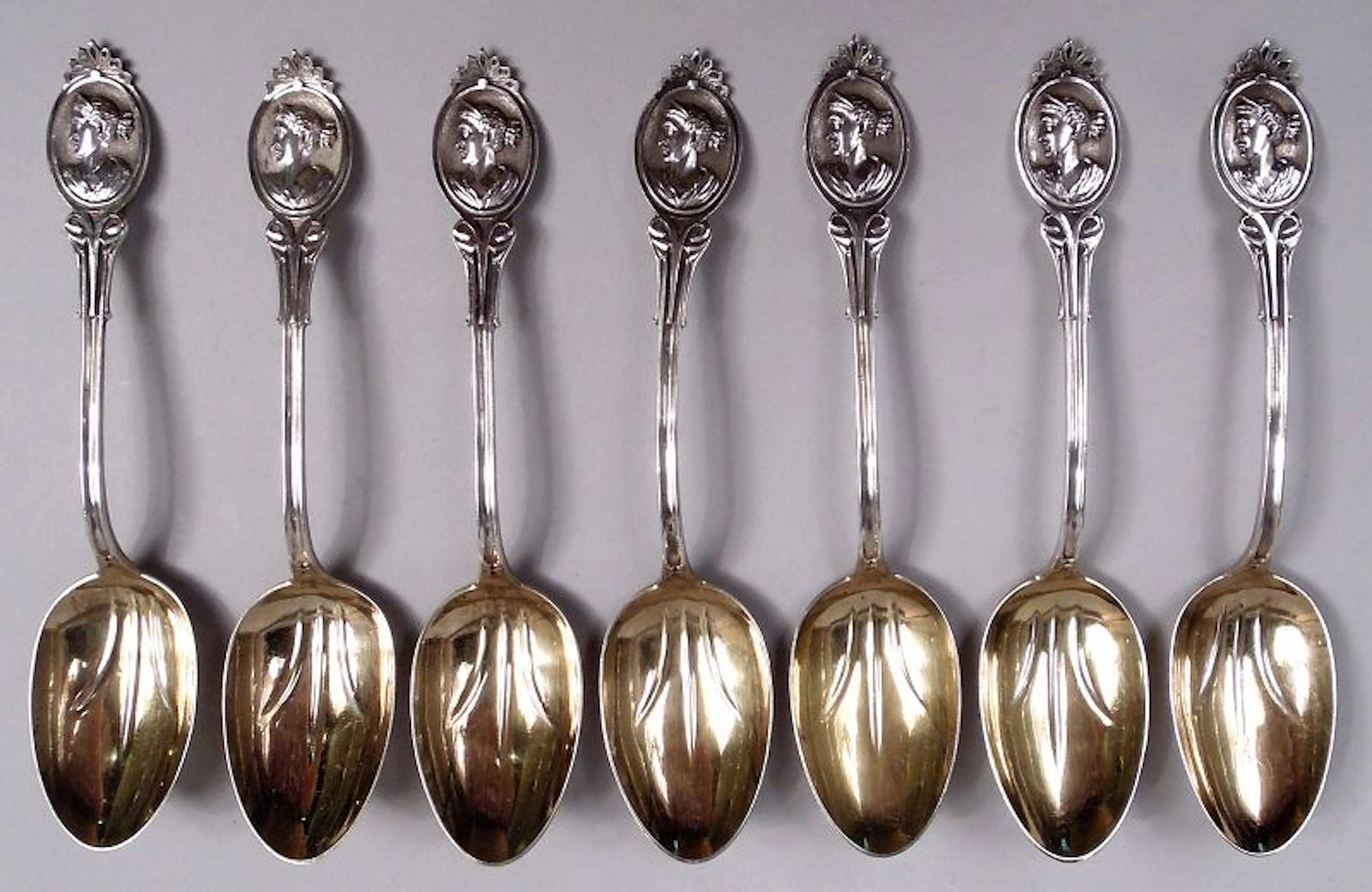 Wood & Hughes New York Medallion Diana Coin Silver Ice Cream Spoons