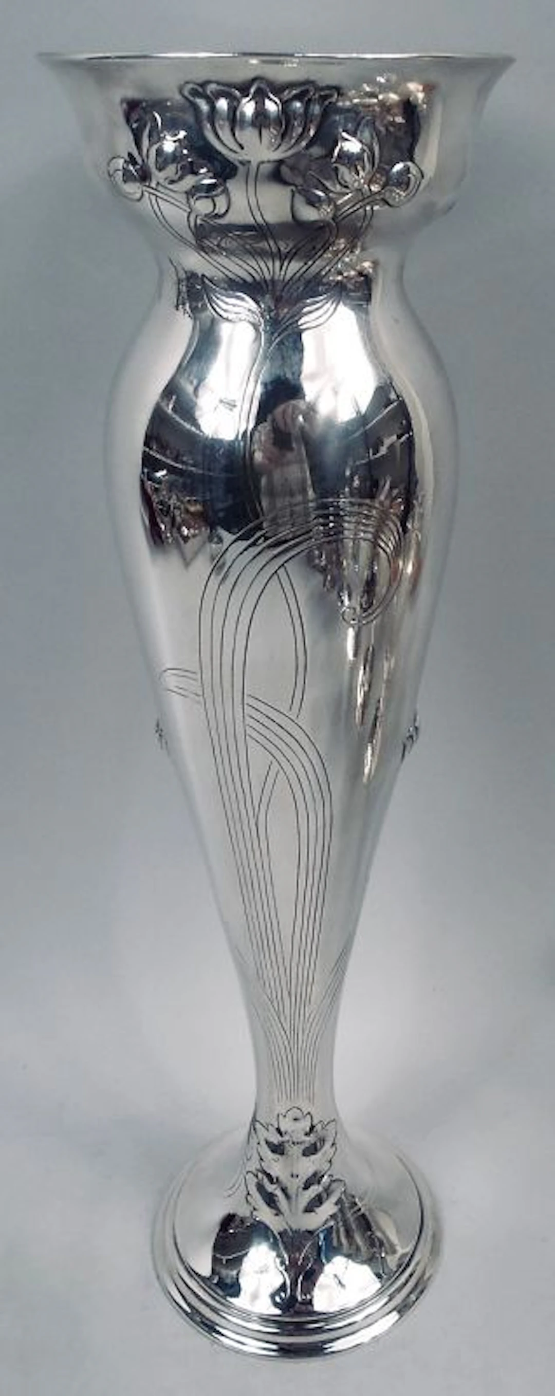 Antique Tiffany Art Nouveau Sterling Silver 14-Inch Vase