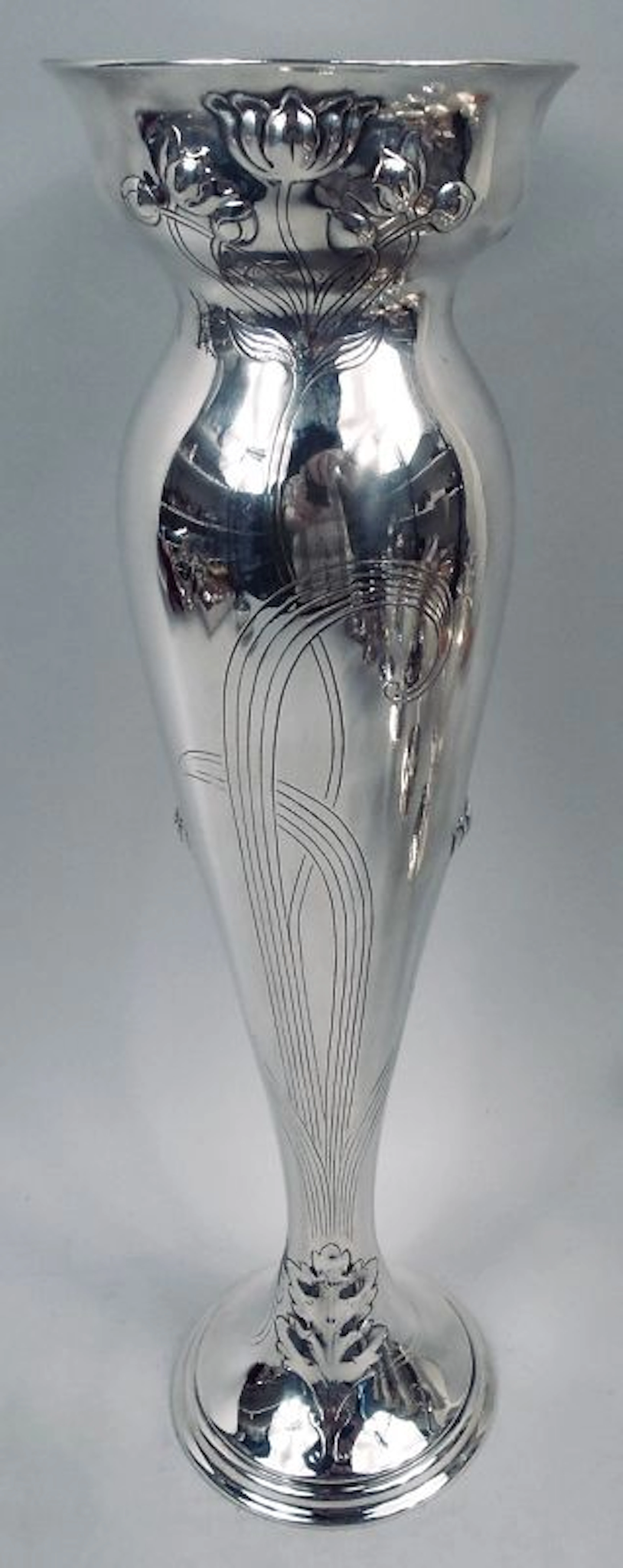 Antique Tiffany Art Nouveau Sterling Silver 14-Inch Vase