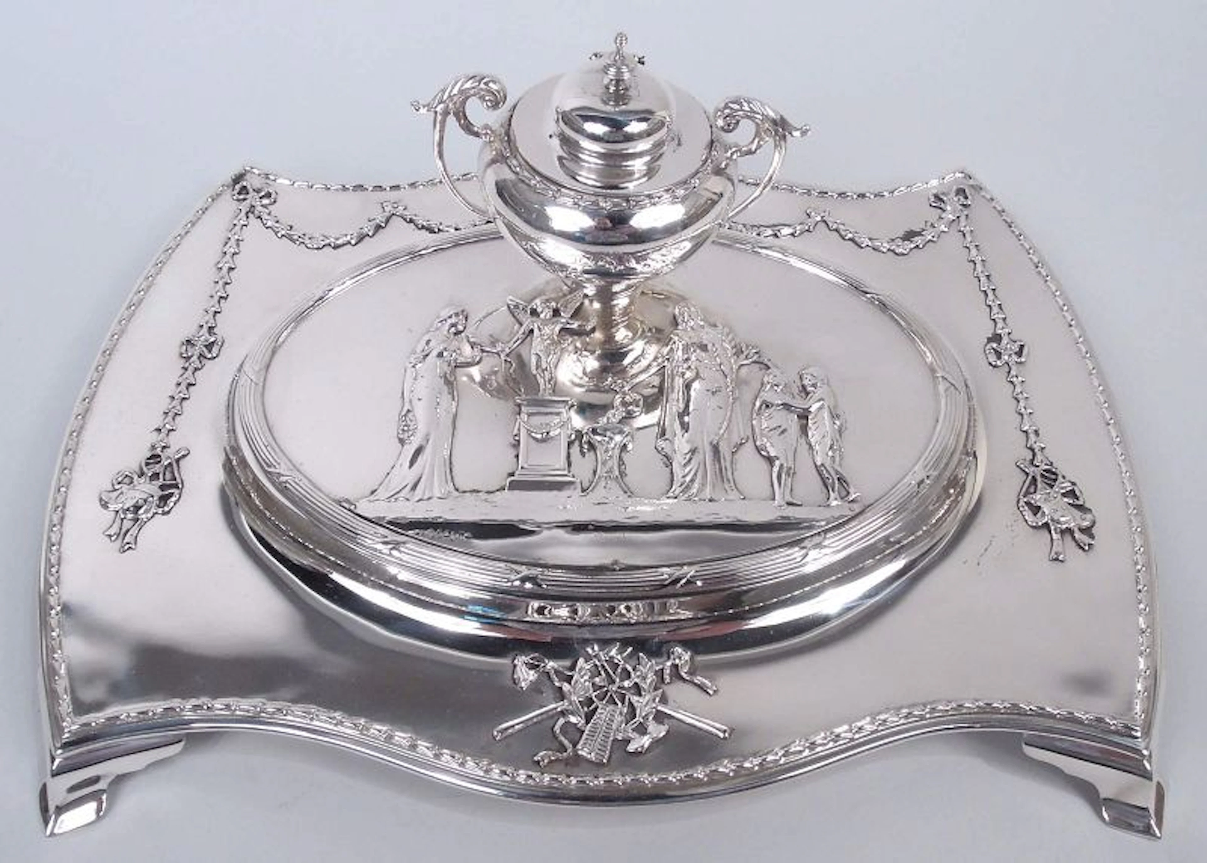 Comyns English Edwardian Regency Sterling Silver Inkstand 1905