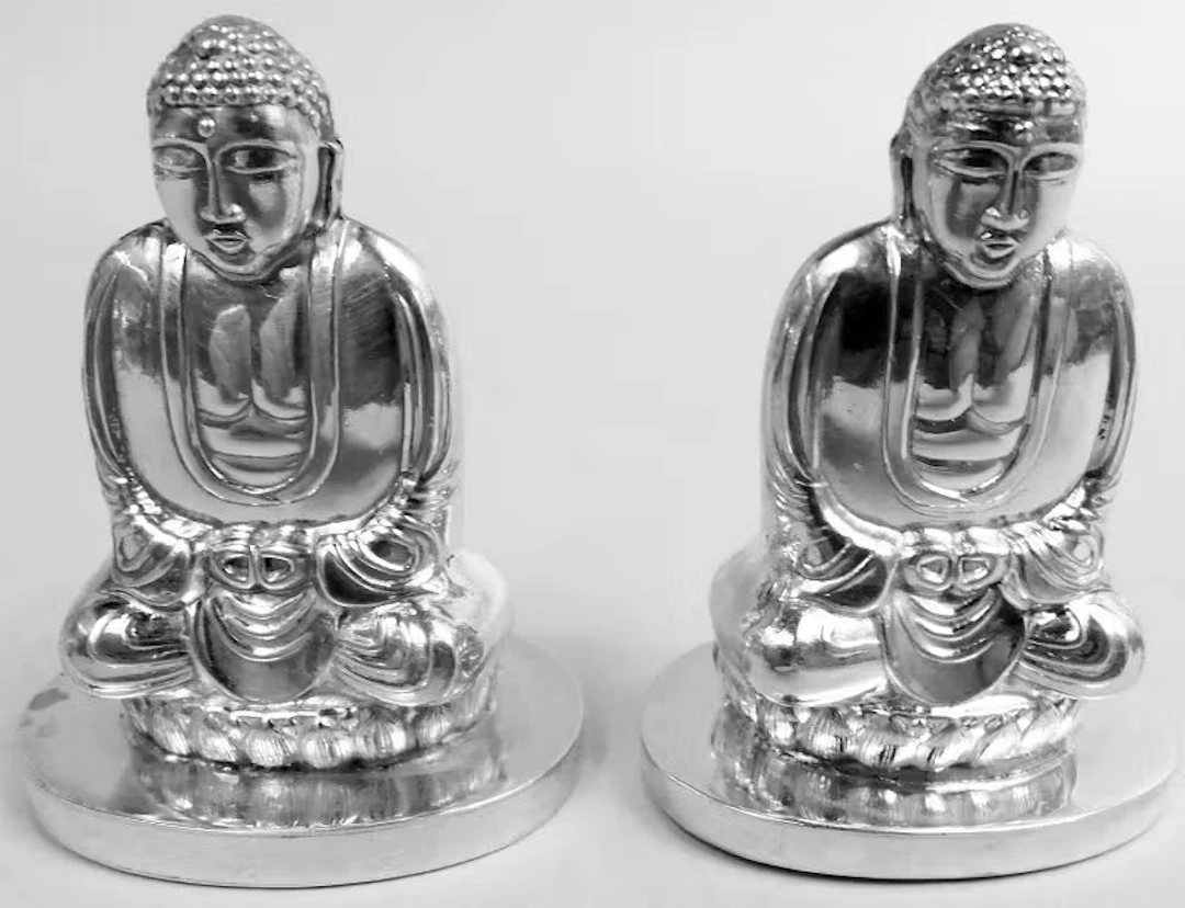 Pair of Japanese Silver Figural Buddha Salt & Pepper Shakers
