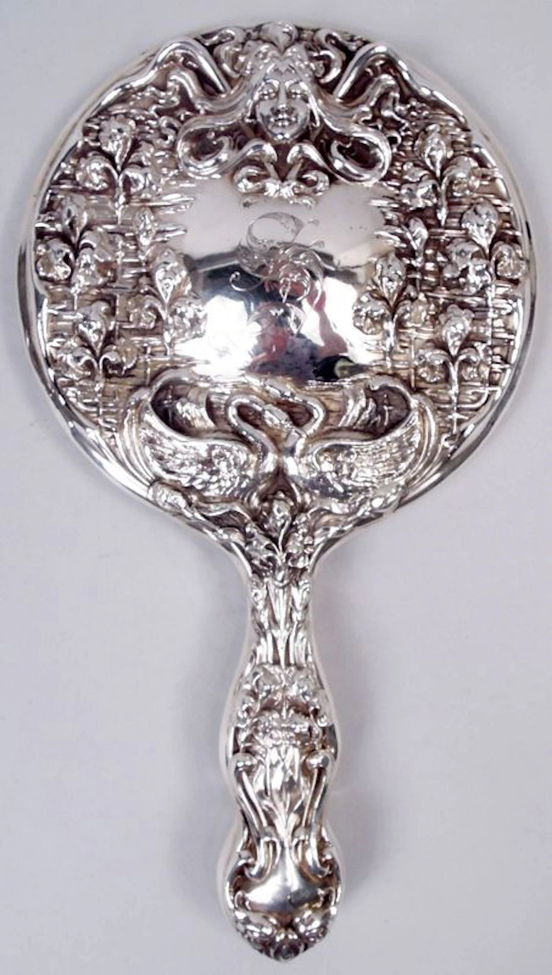 Antique American Art Nouveau Sterling Silver Hand Mirror