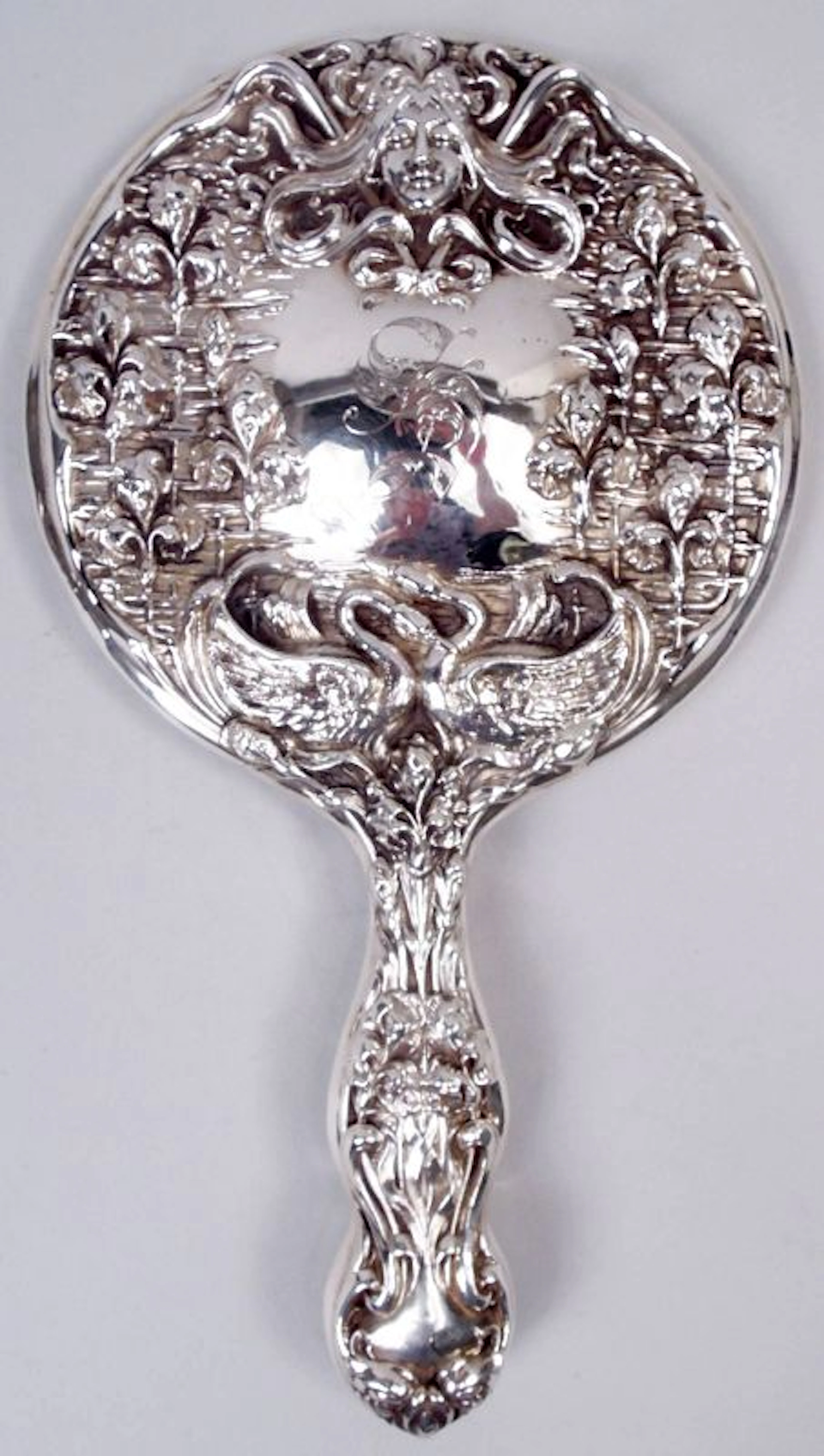 Antique American Art Nouveau Sterling Silver Hand Mirror