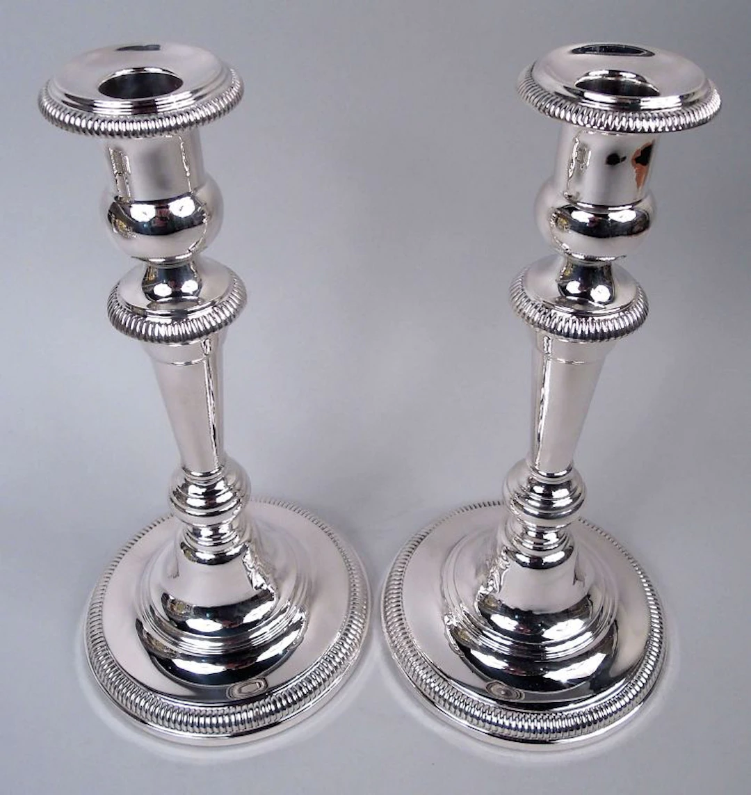 Pair of American Edwardian Classical Sterling Silver Candlesticks