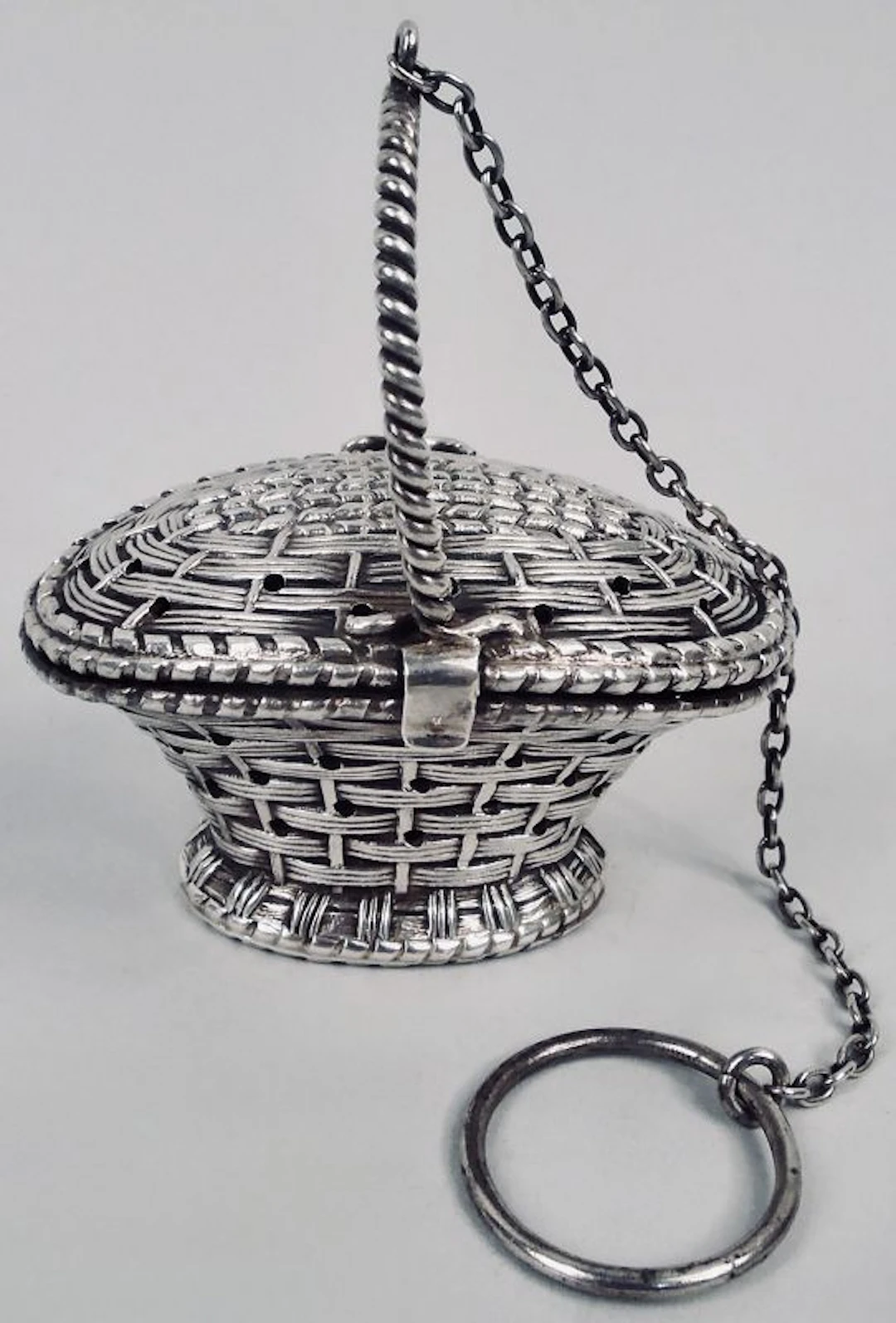 Antique American Edwardian Sterling Silver Novelty Basket Tea Infuser