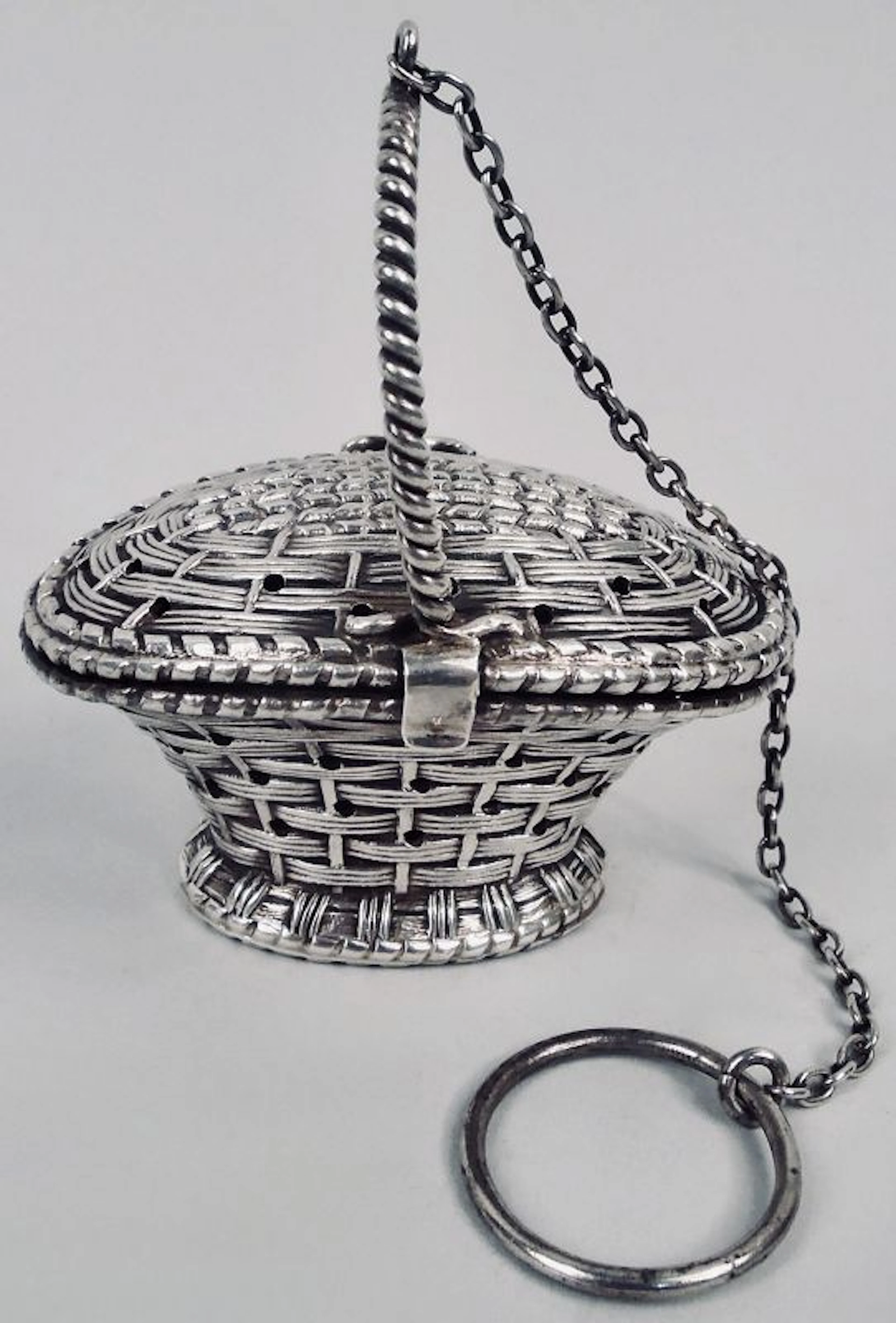 Antique American Edwardian Sterling Silver Novelty Basket Tea Infuser