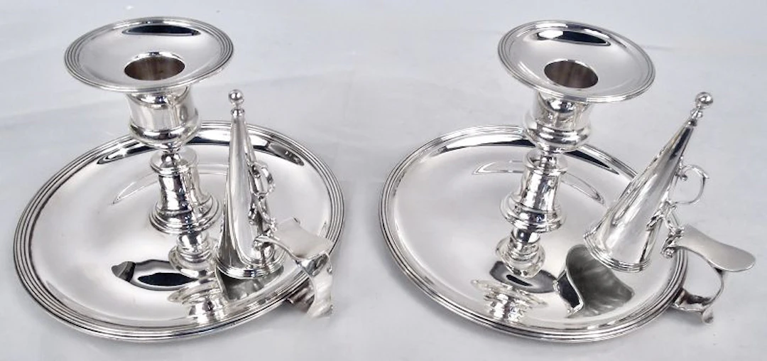 Tiffany Georgian Sterling Silver Chambersticks after Paul Storr