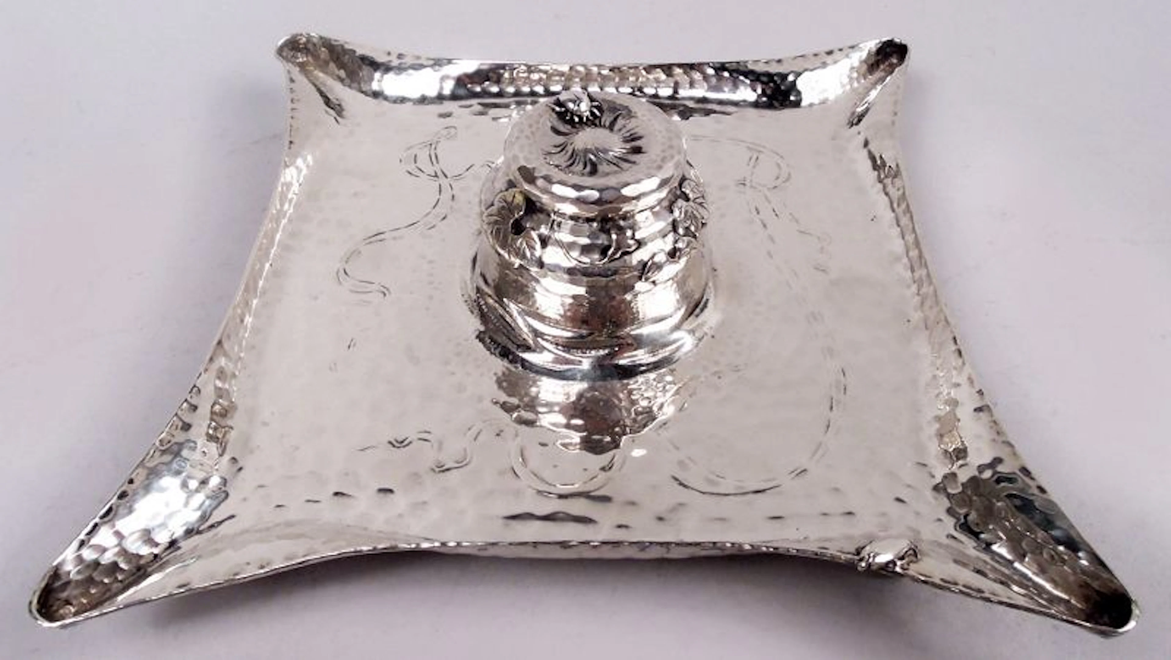 Tiffany Japonesque Hand-Hammered Inkstand with Applied Bugs & Leaves