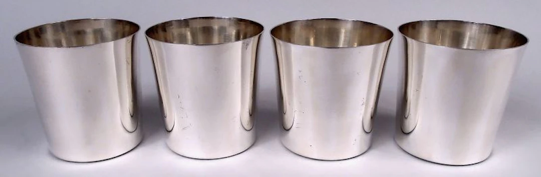 Set of 4 American Midcentury Modern Sterling Silver Tumblers