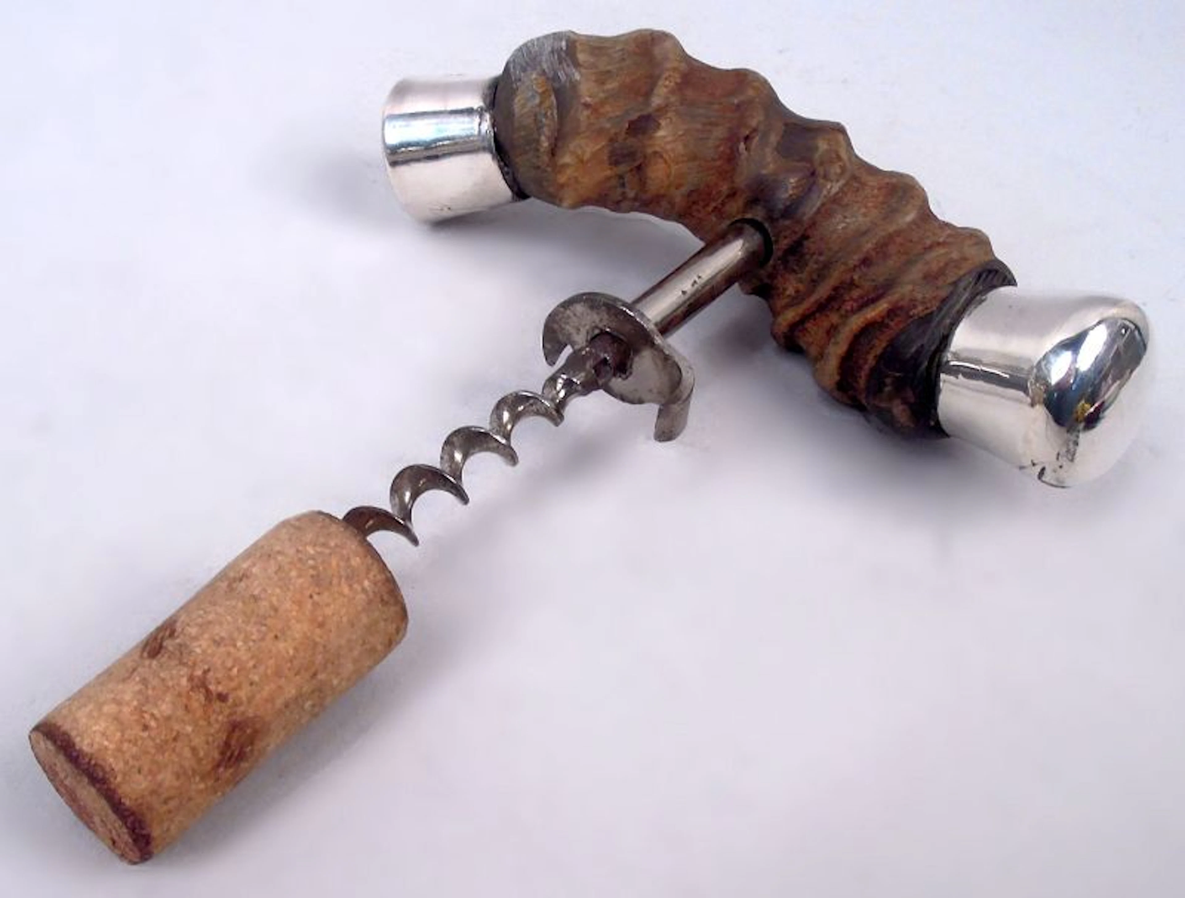 Antique American Edwardian Big Game Sterling Silver & Antler Corkscrew