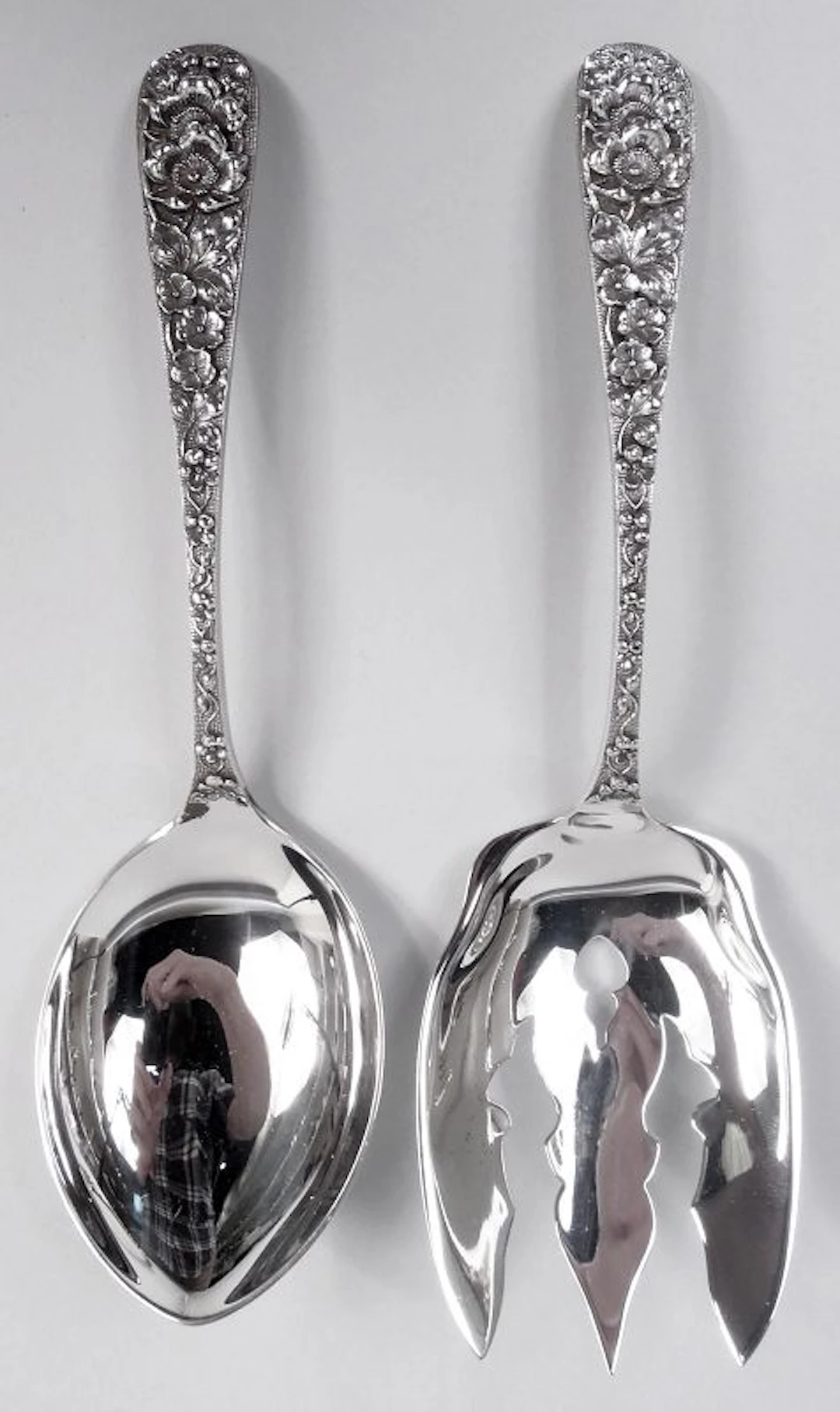 Stieff Forget-Me-Not Baltimore Sterling Silver Salad Serving Pair