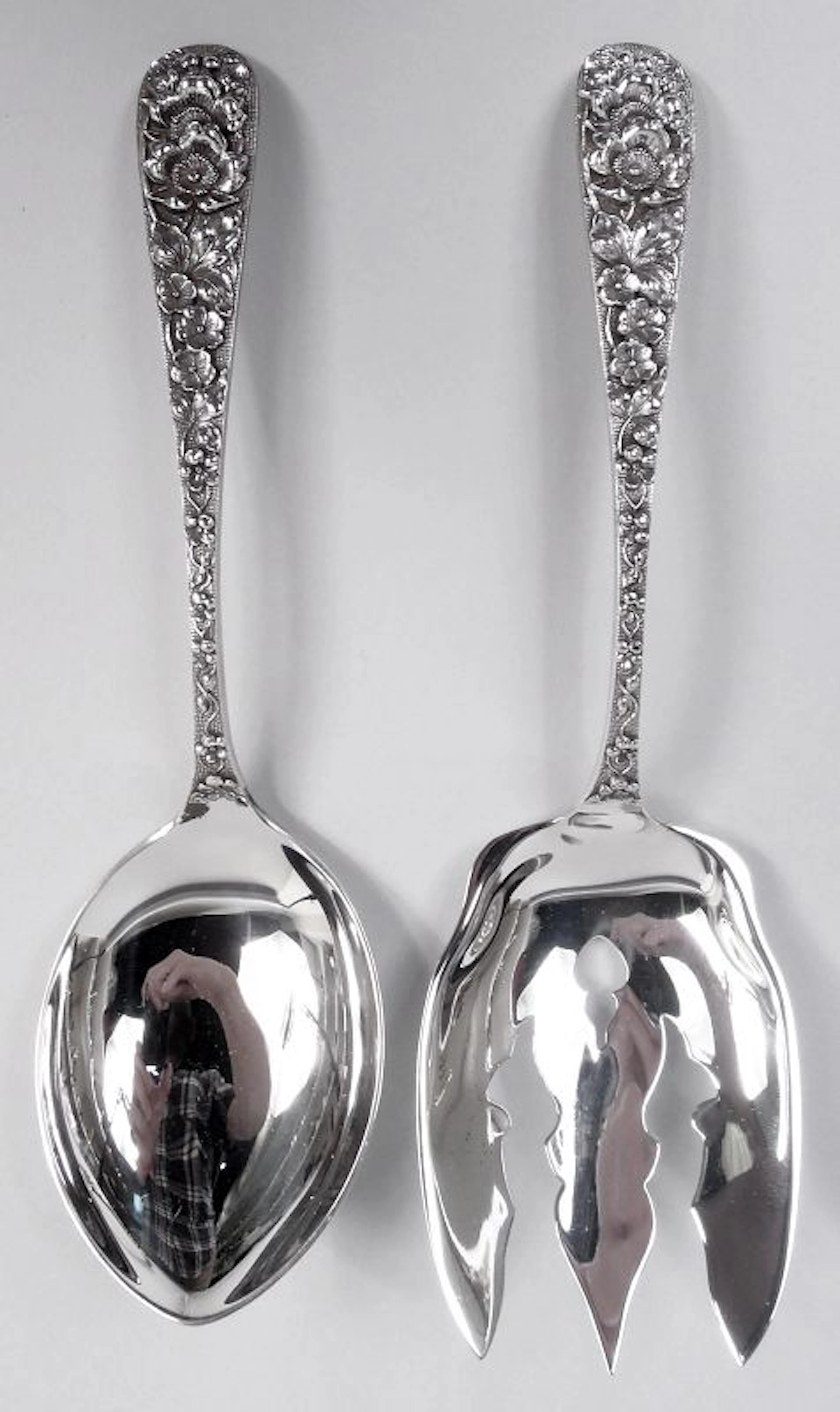 Stieff Forget-Me-Not Baltimore Sterling Silver Salad Serving Pair
