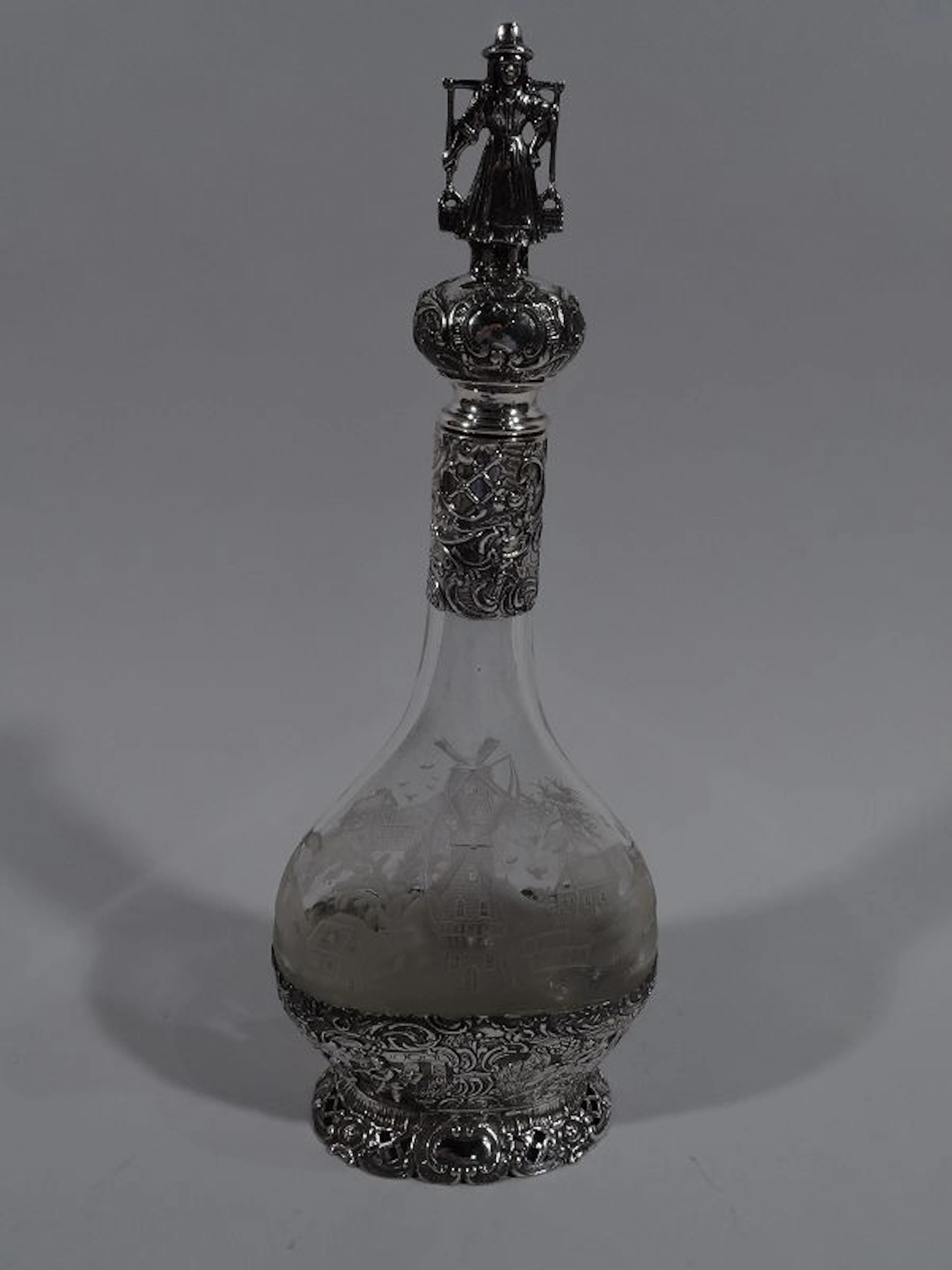 Antique German Silver & Glass Windmill Decanter