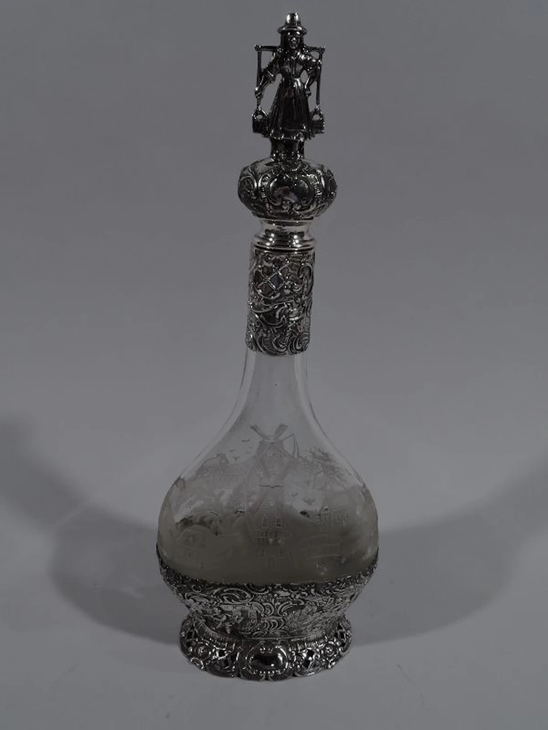 Antique German Silver & Glass Windmill Decanter