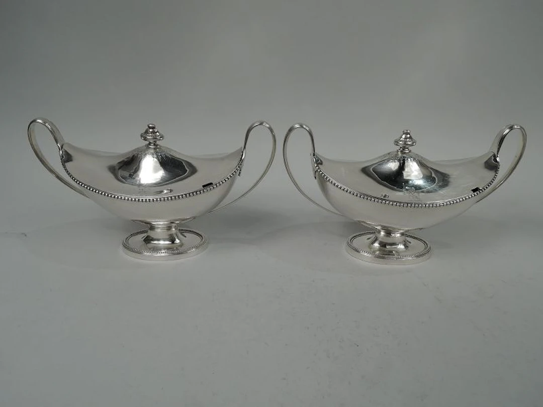 Pair of Antique English Georgian Neoclassical Sauce Tureens 1785