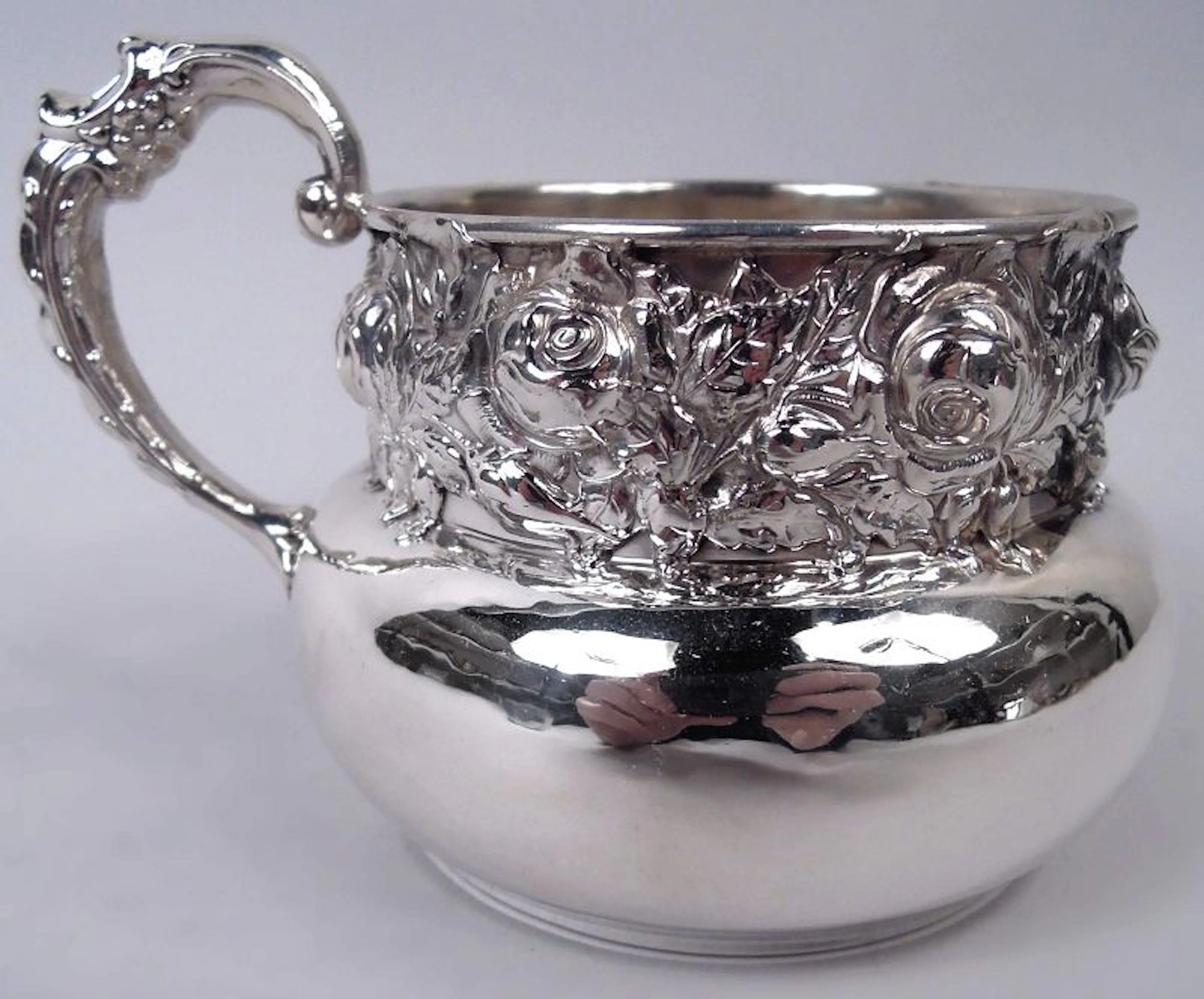 Antique American Victorian Sterling Silver Rosebud Baby Cup