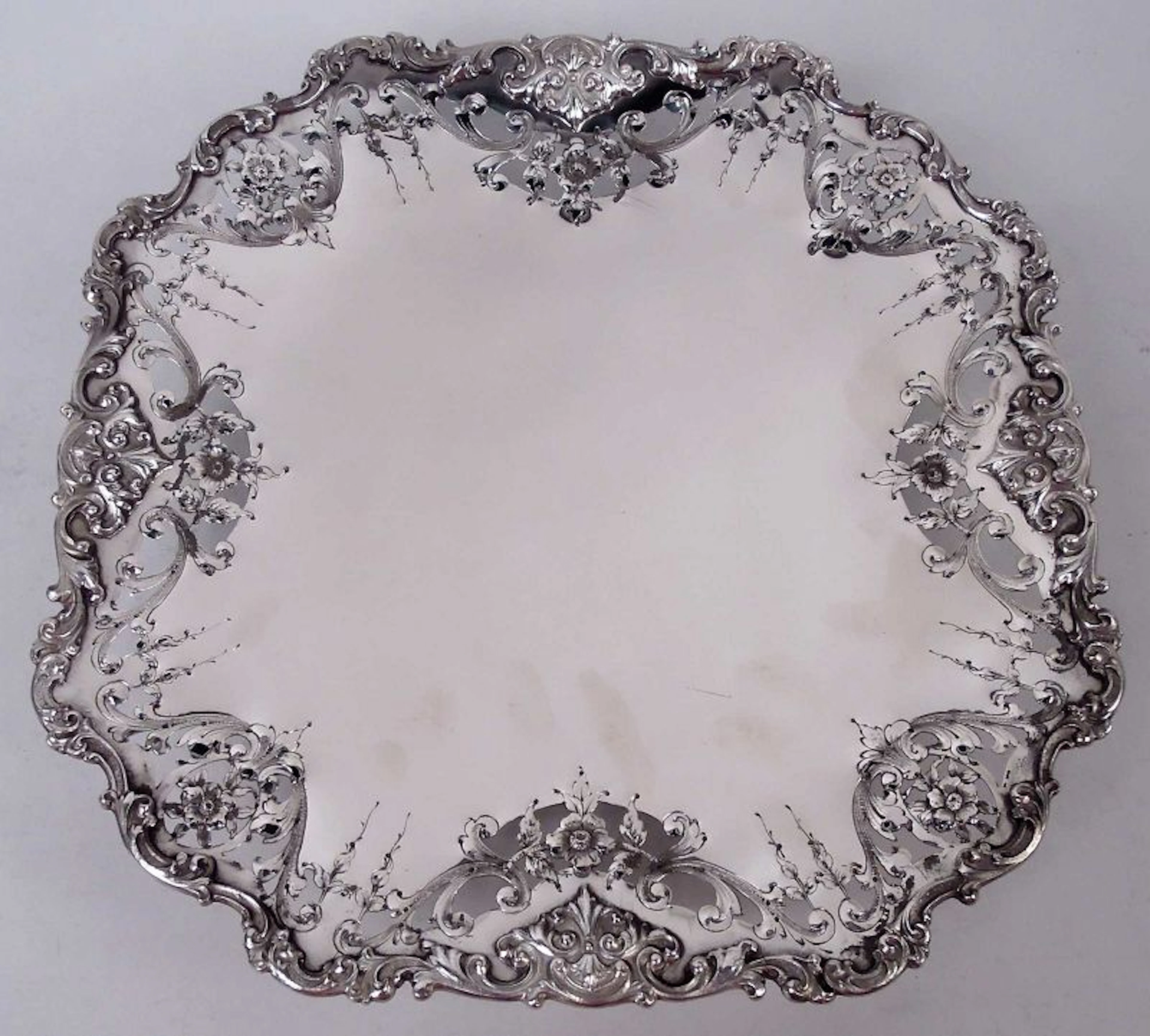 Fancy Antique American Victorian Classical Sterling Silver Cake Plate