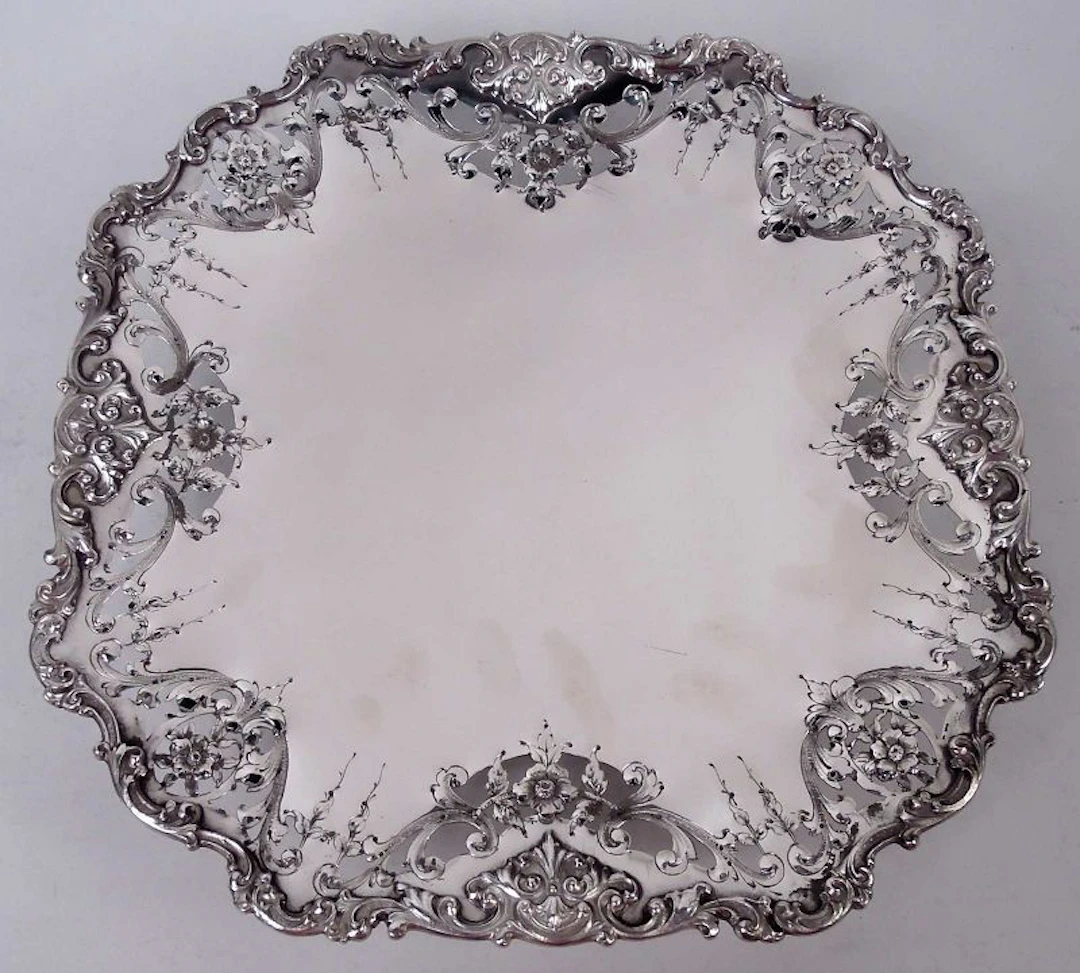 Fancy Antique American Victorian Classical Sterling Silver Cake Plate