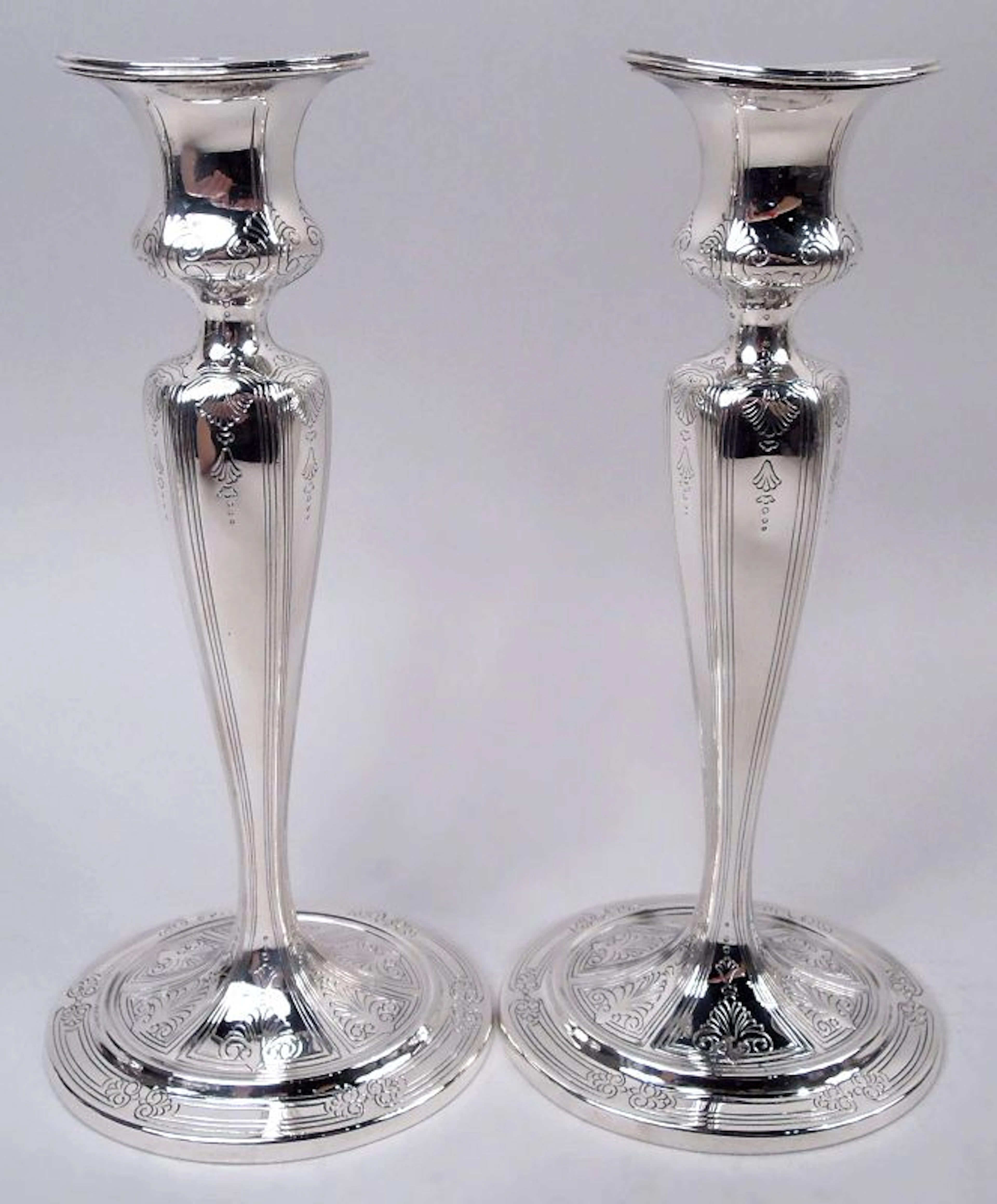 Pair of Tiffany Edwardian Classical Sterling Silver Candlesticks