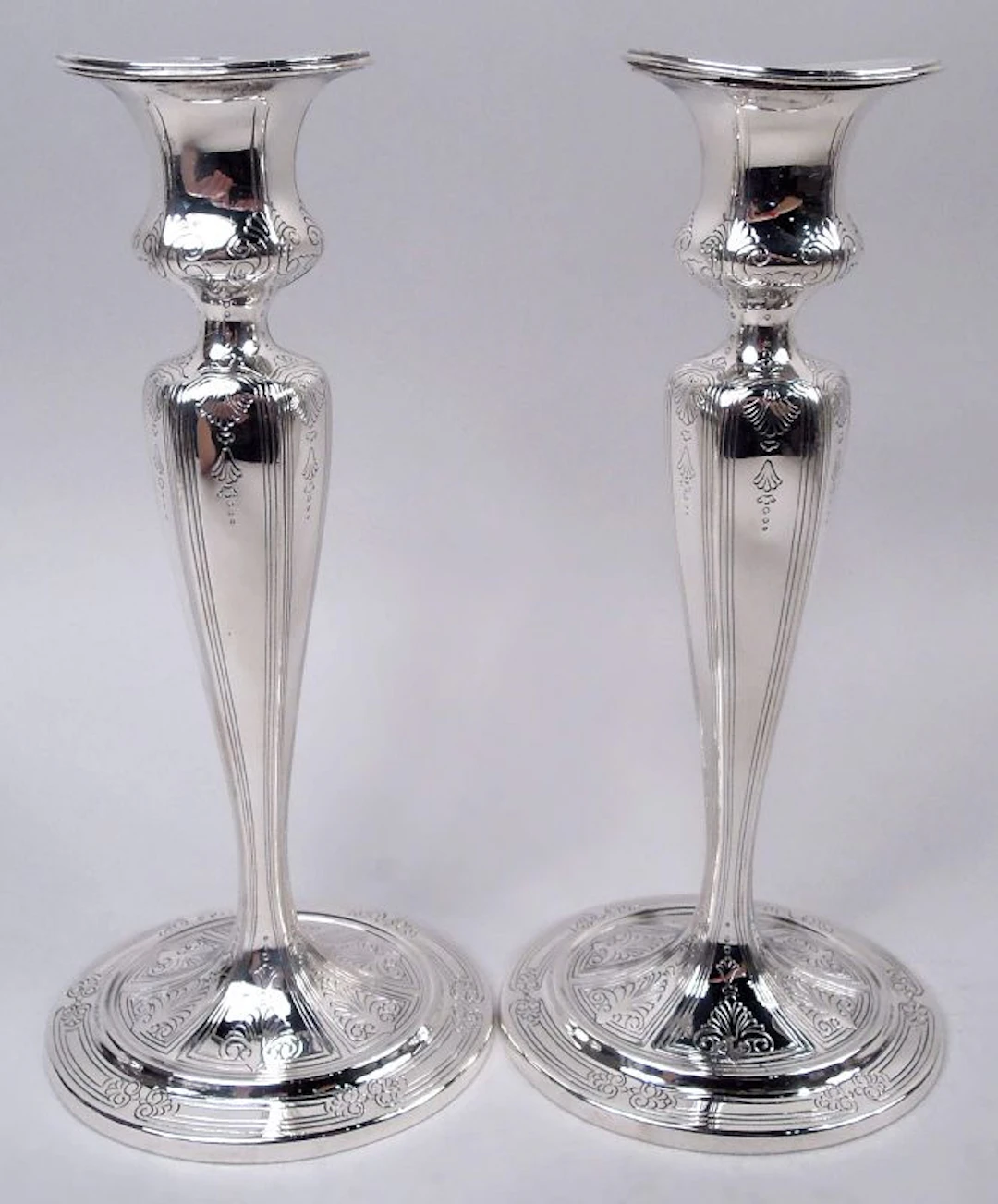 Pair of Tiffany Edwardian Classical Sterling Silver Candlesticks