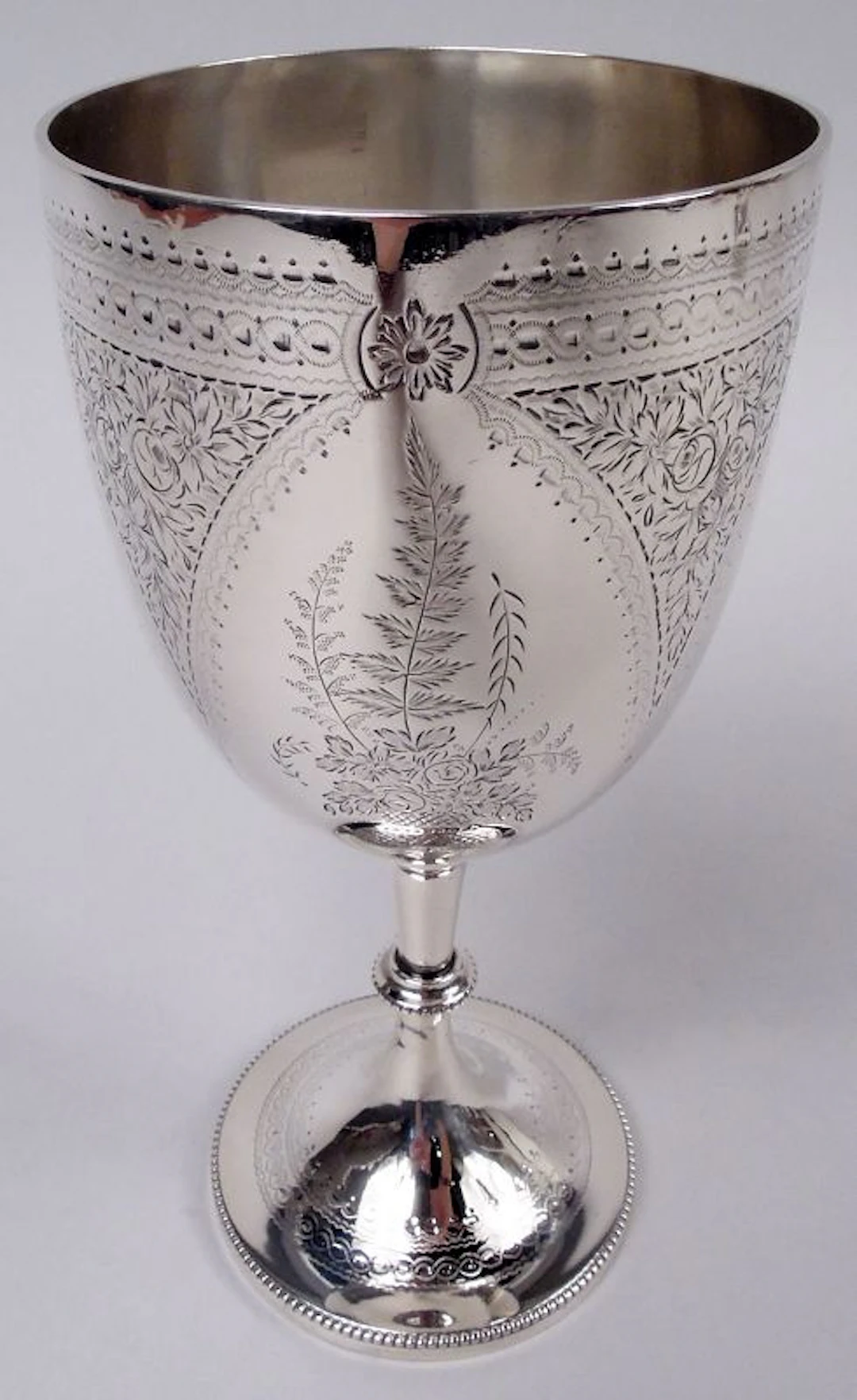 English Victorian Sterling Silver Ferns & Flowers Goblet 1879