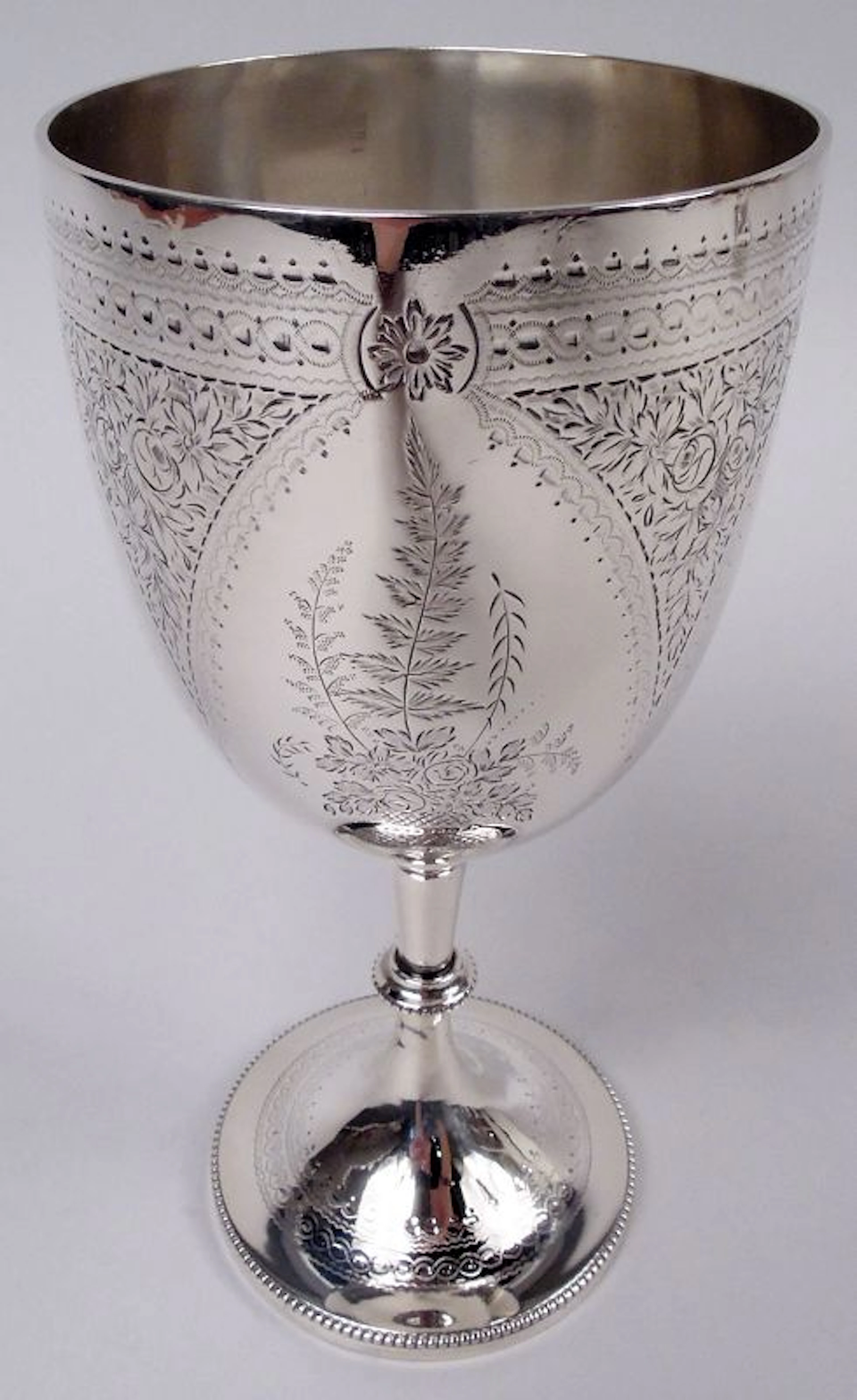 English Victorian Sterling Silver Ferns & Flowers Goblet 1879