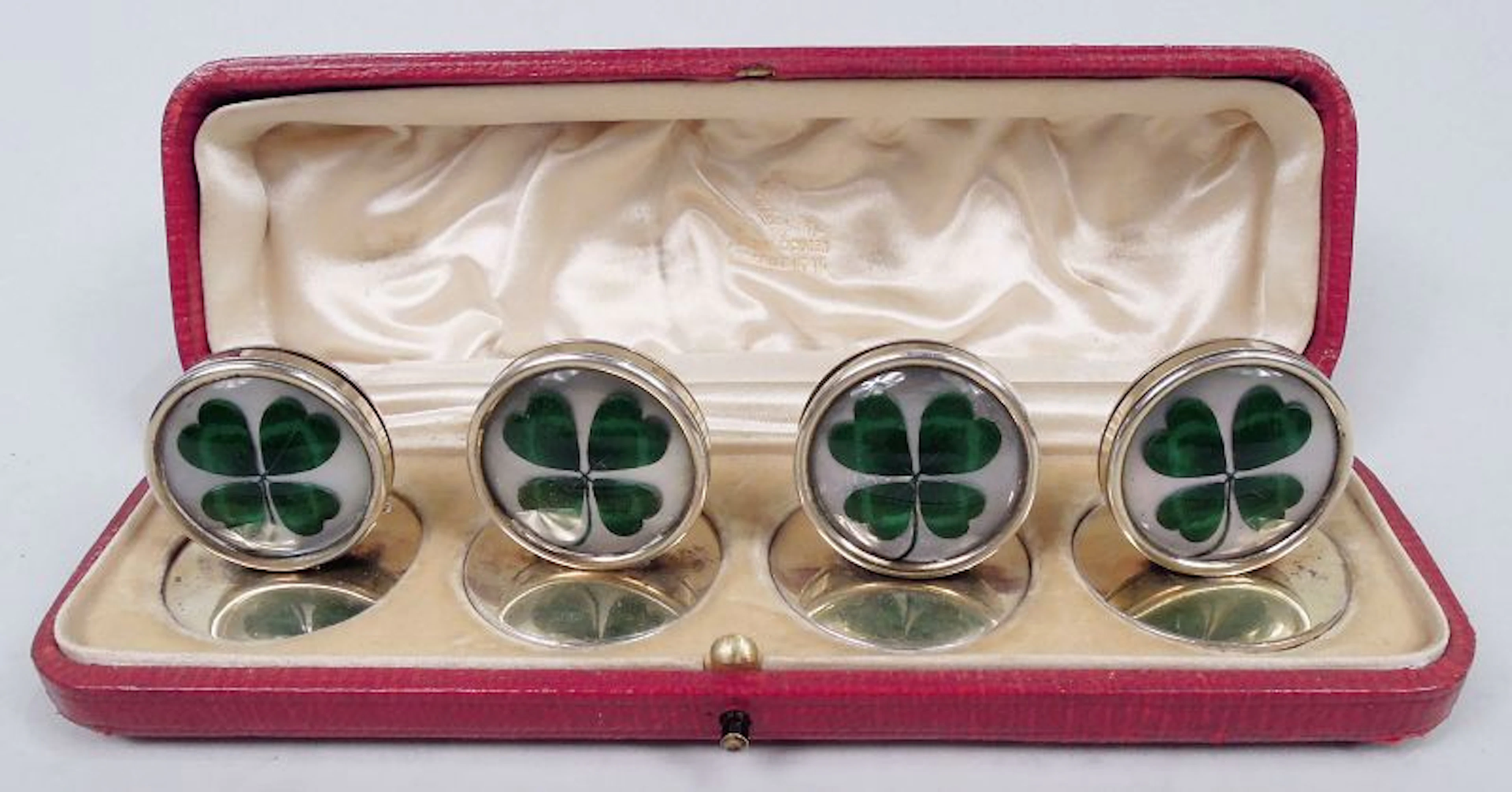 English Edwardian Lucky Charm 4-Leaf Clover Place Card Holders 1905