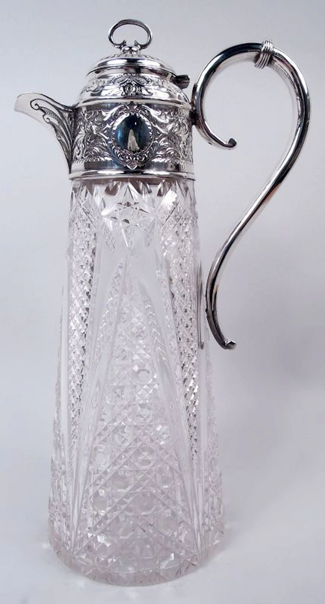 English Victorian Sterling Silver Brilliant-Cut Glass Claret Jug 1898