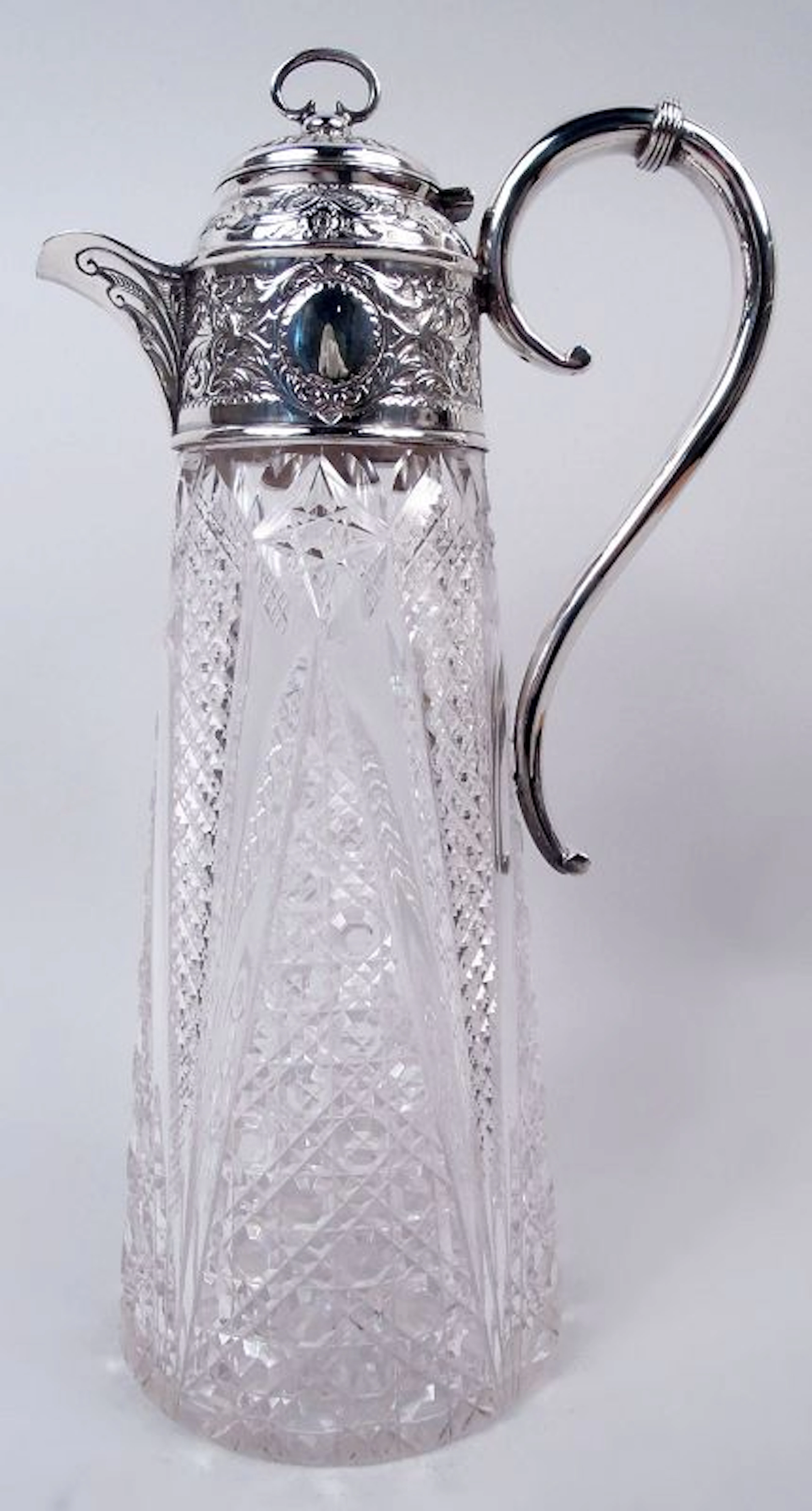 English Victorian Sterling Silver Brilliant-Cut Glass Claret Jug 1898