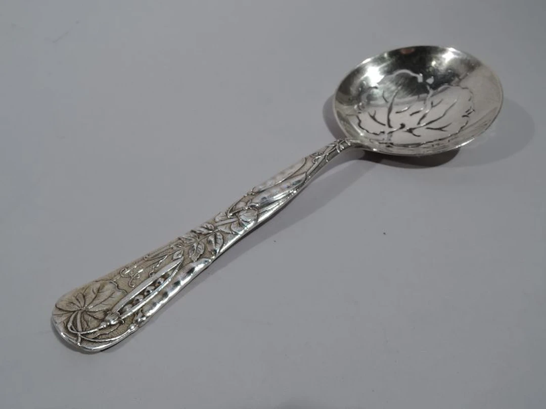 Antique Tiffany Fruits and Flowers Sterling Silver Pea Pod Pea Server