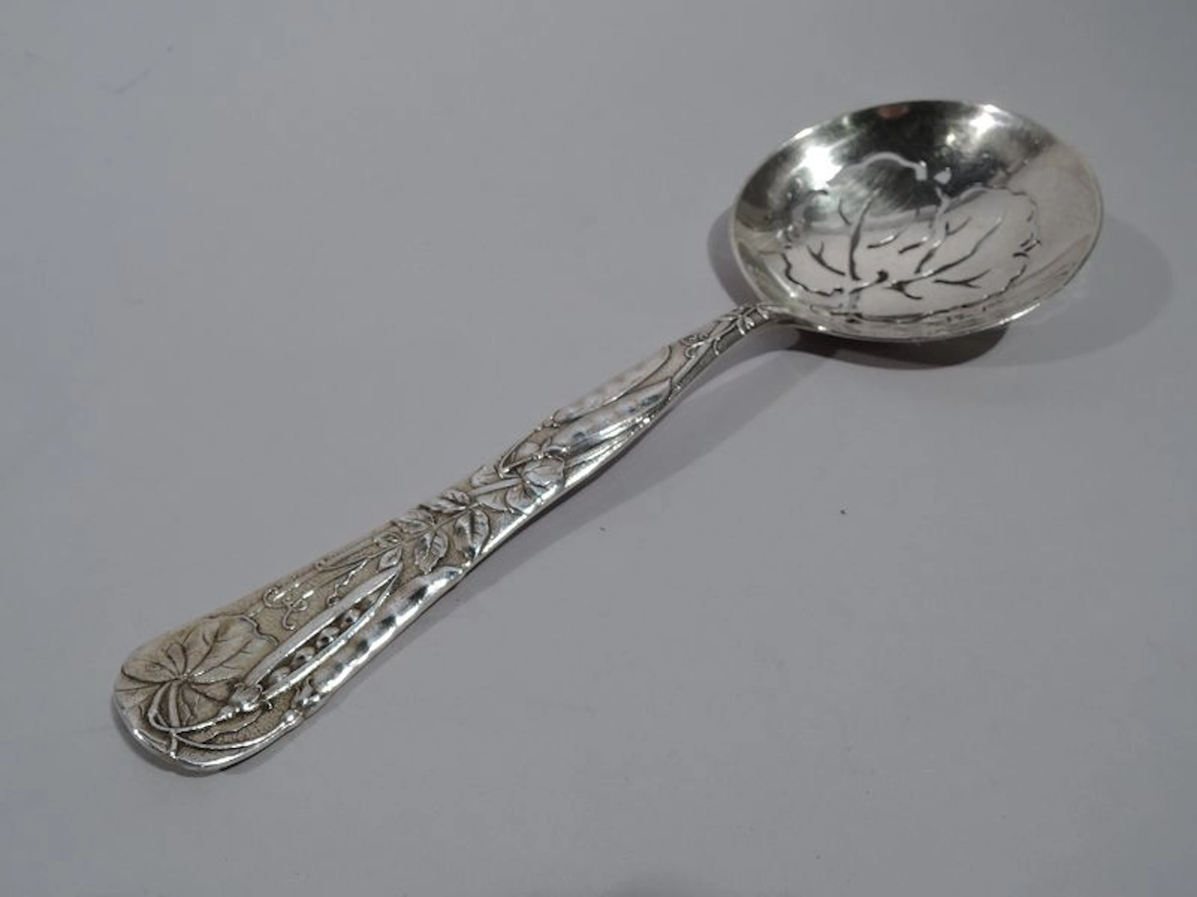 Antique Tiffany Fruits and Flowers Sterling Silver Pea Pod Pea Server