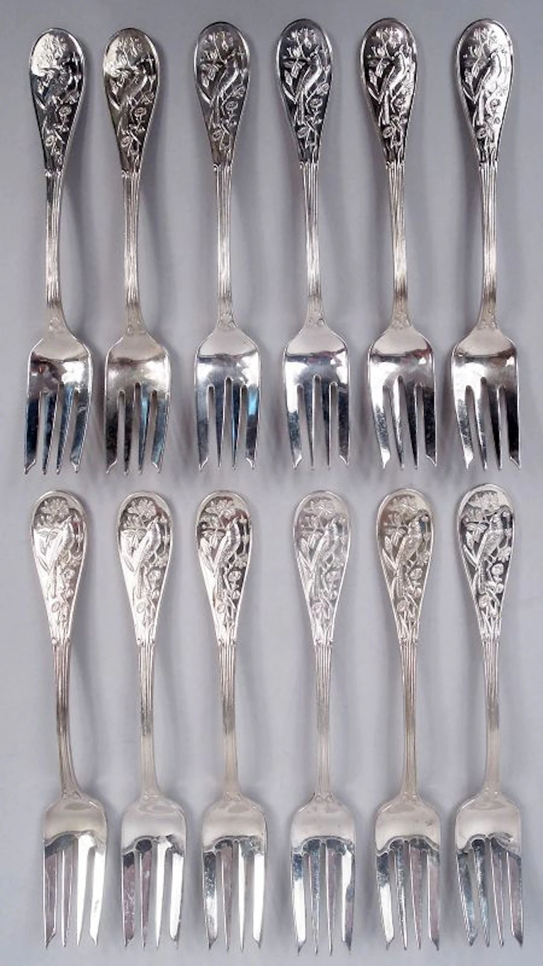 12 Tiffany Audubon Sterling Silver Salad Forks