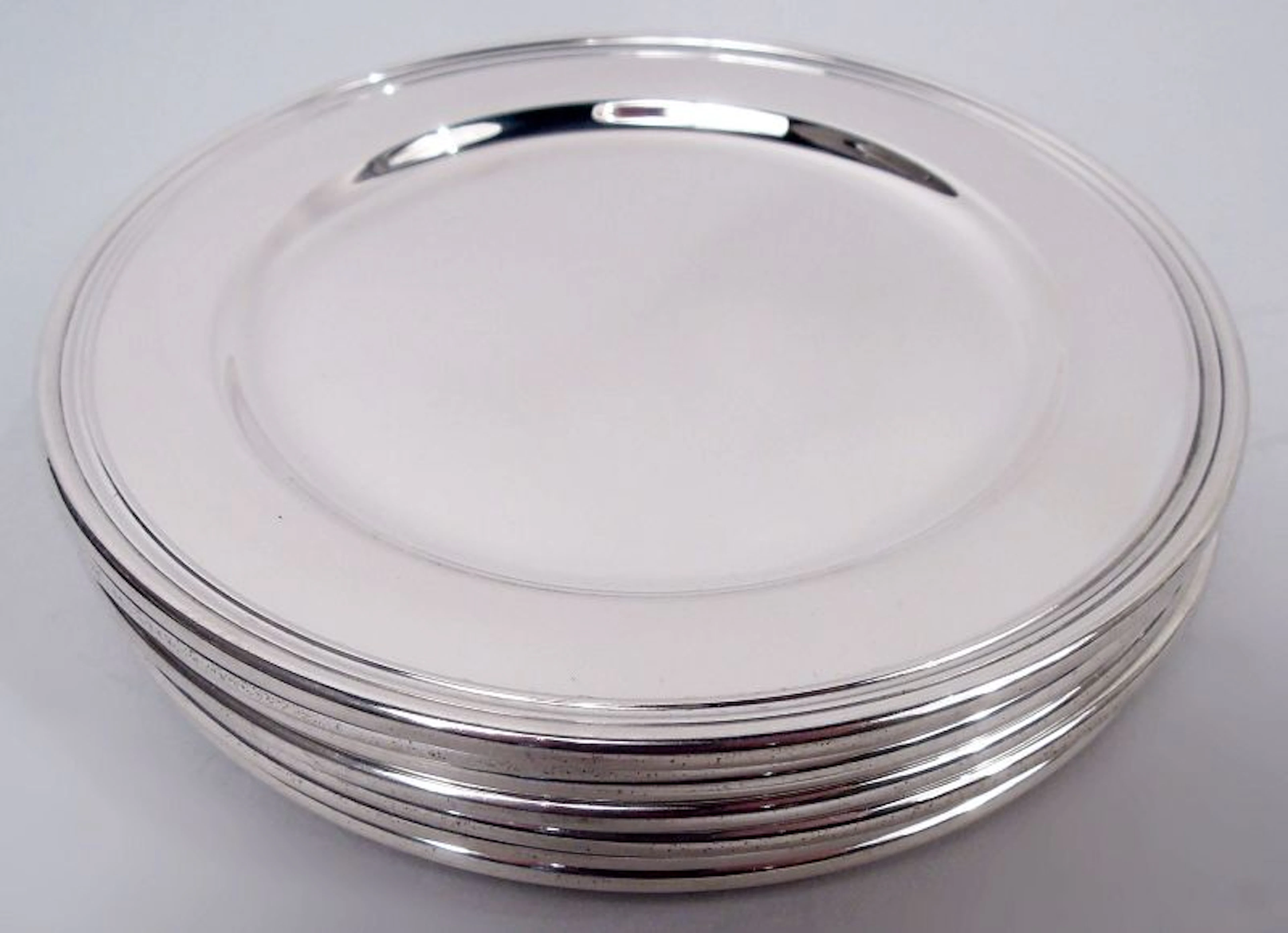 Set of 8 Cartier American Modern Sterling Silver Bread & Butter Plates