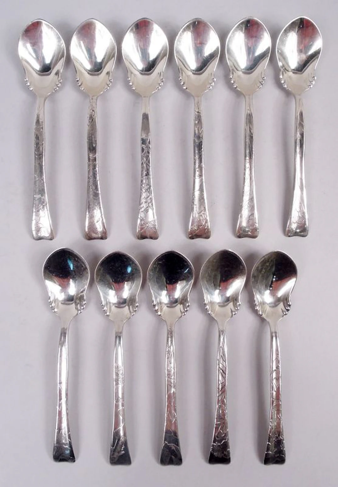 Set of 11 Tiffany Lap Over Edge Sterling Silver Ice Cream Spoons