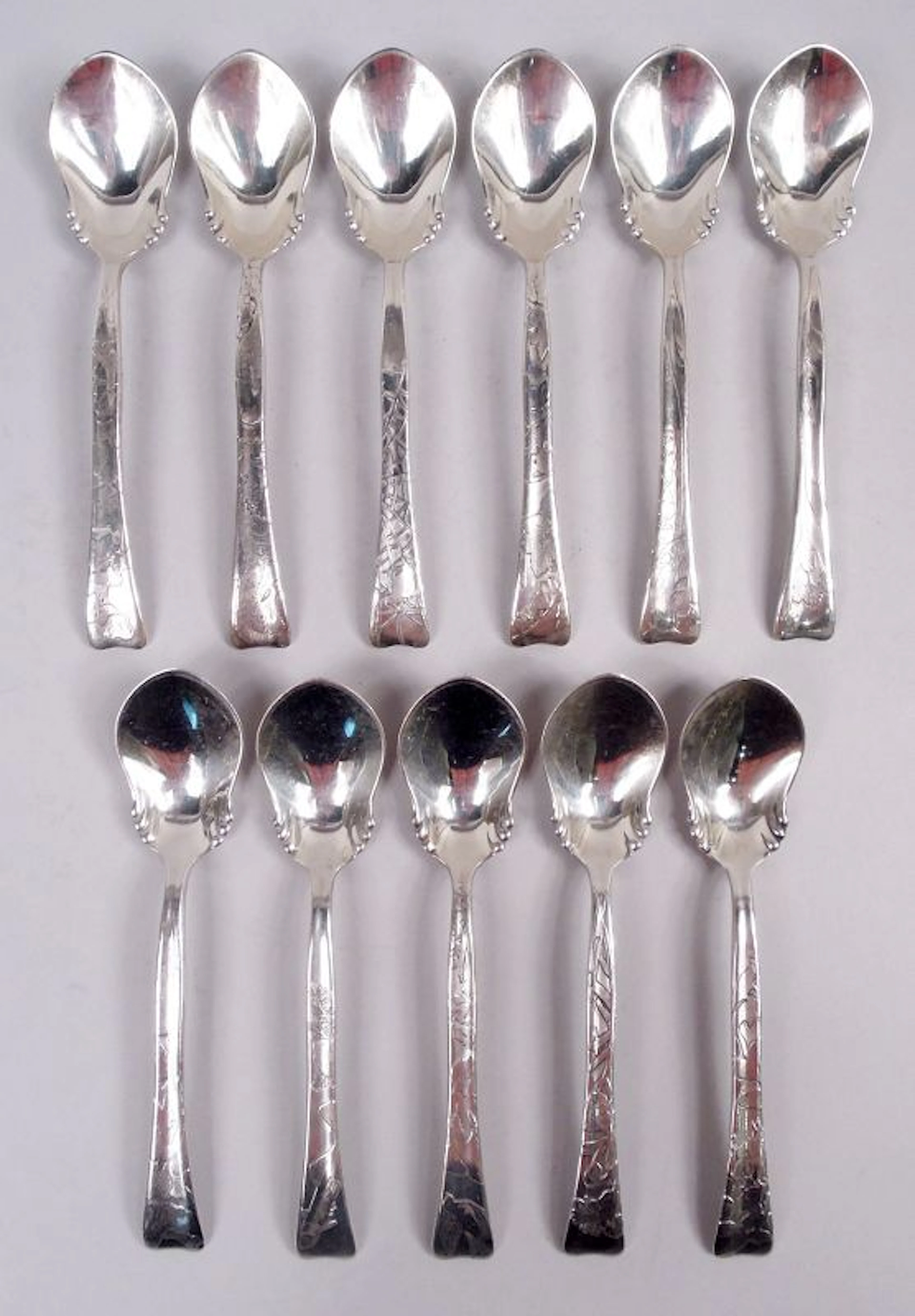 Set of 11 Tiffany Lap Over Edge Sterling Silver Ice Cream Spoons